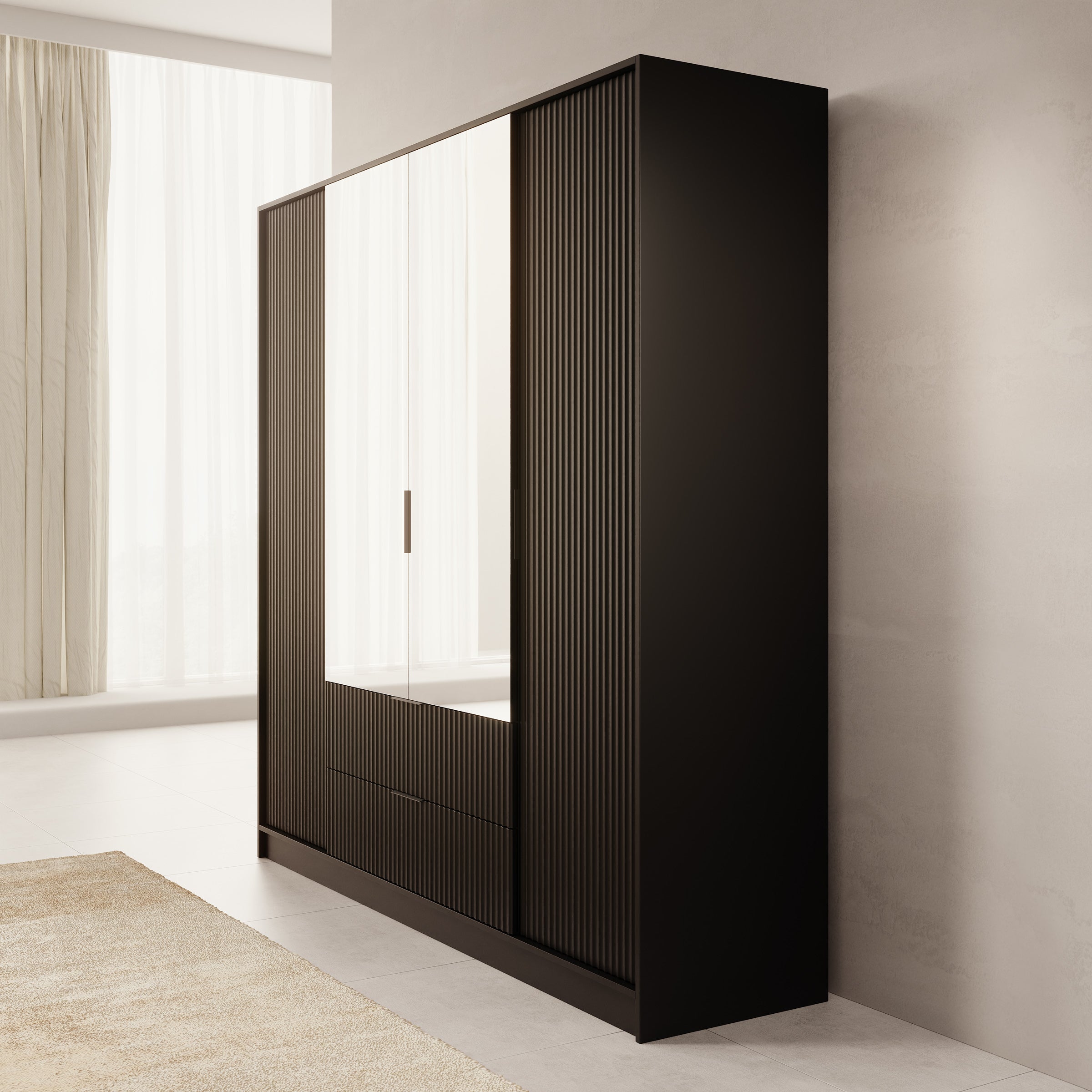 Negroni - Kledingkast 4 deurs - Zwart - 200x51x200 cm