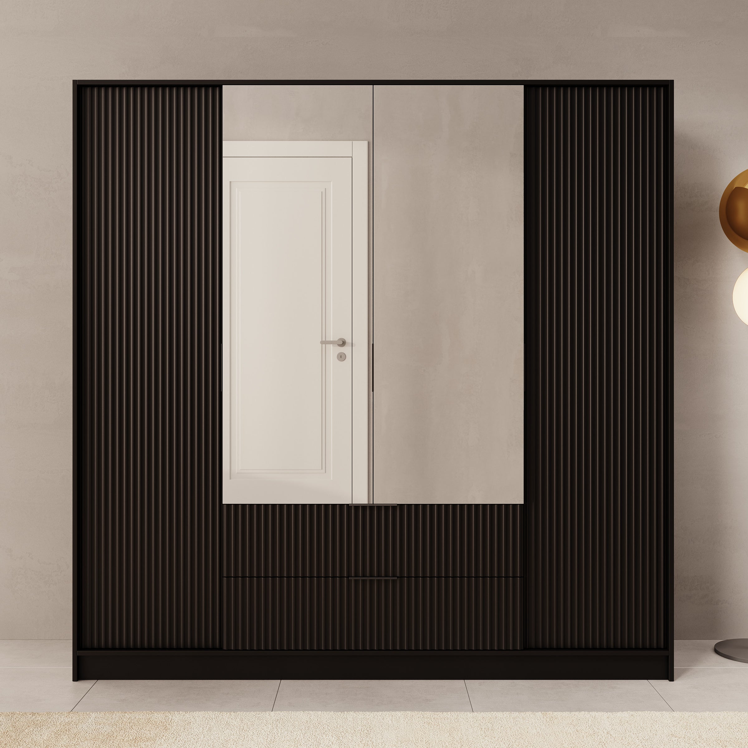 Negroni - Kledingkast 4 deurs - Zwart - 200x51x200 cm