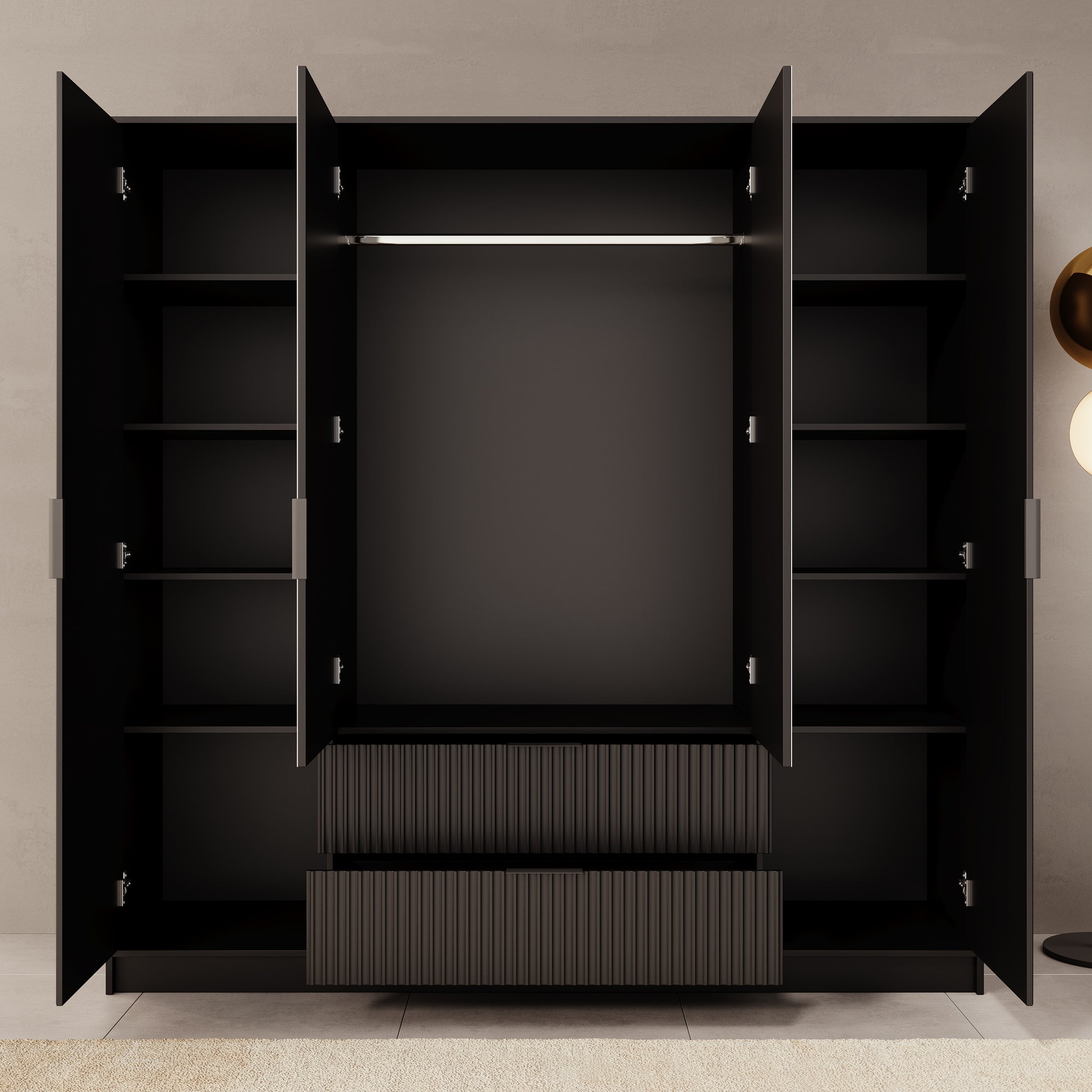 Negroni - Kledingkast 4 deurs - Zwart - 200x51x200 cm