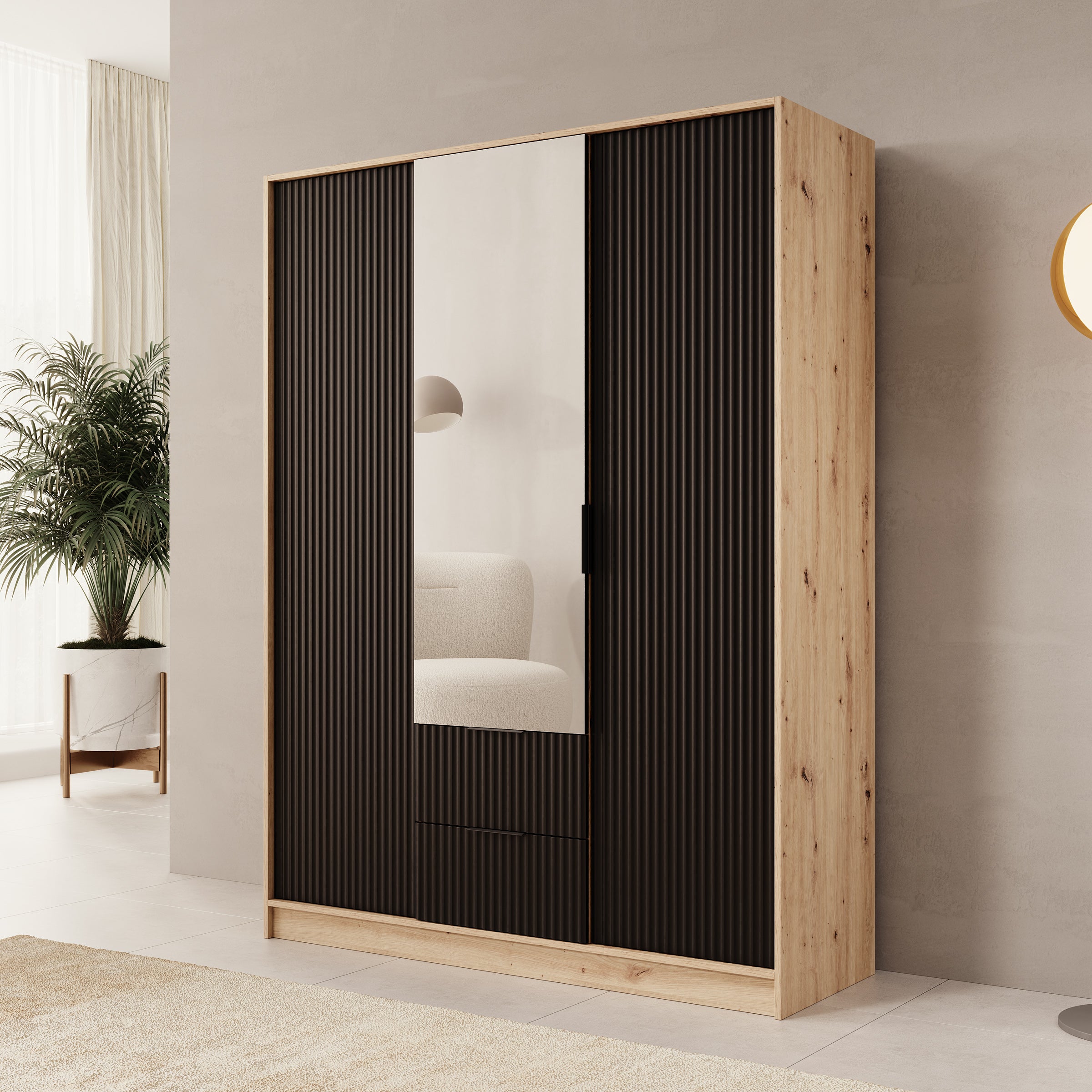 Negroni - Kledingkast met 3 deuren - Eiken/Zwart - 150x51x20