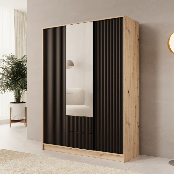 Negroni - Kledingkast met 3 deuren - Eiken/Zwart - 150x51x20