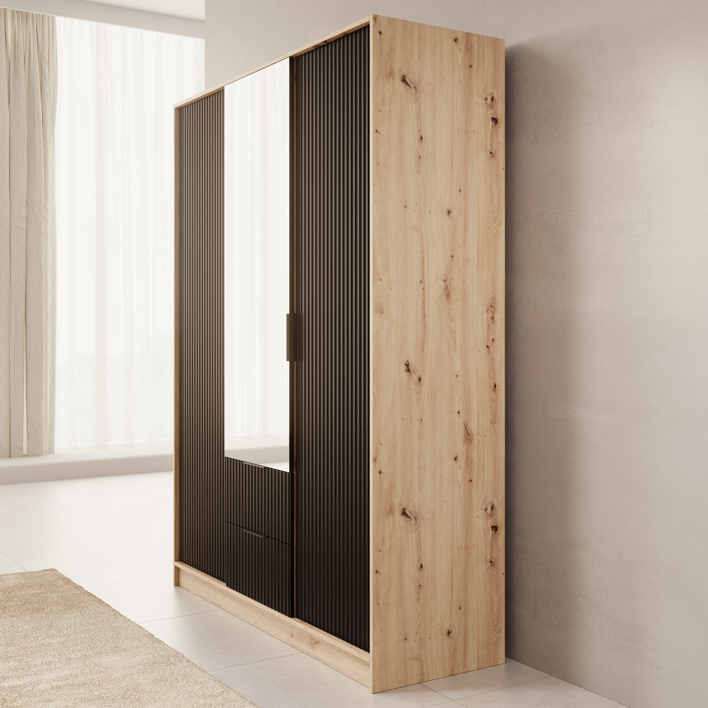 Negroni - Kledingkast met 3 deuren - Eiken/Zwart - 150x51x20