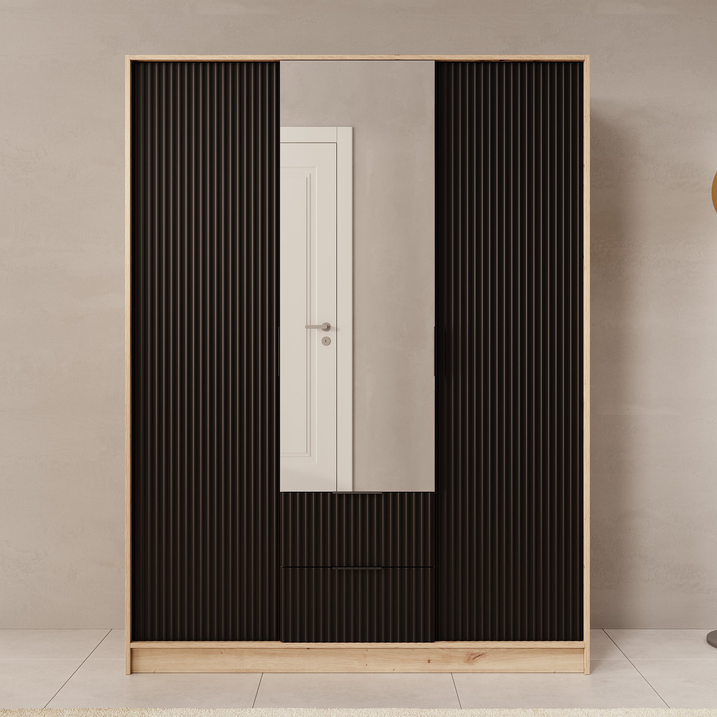 Negroni - Kledingkast met 3 deuren - Eiken/Zwart - 150x51x20