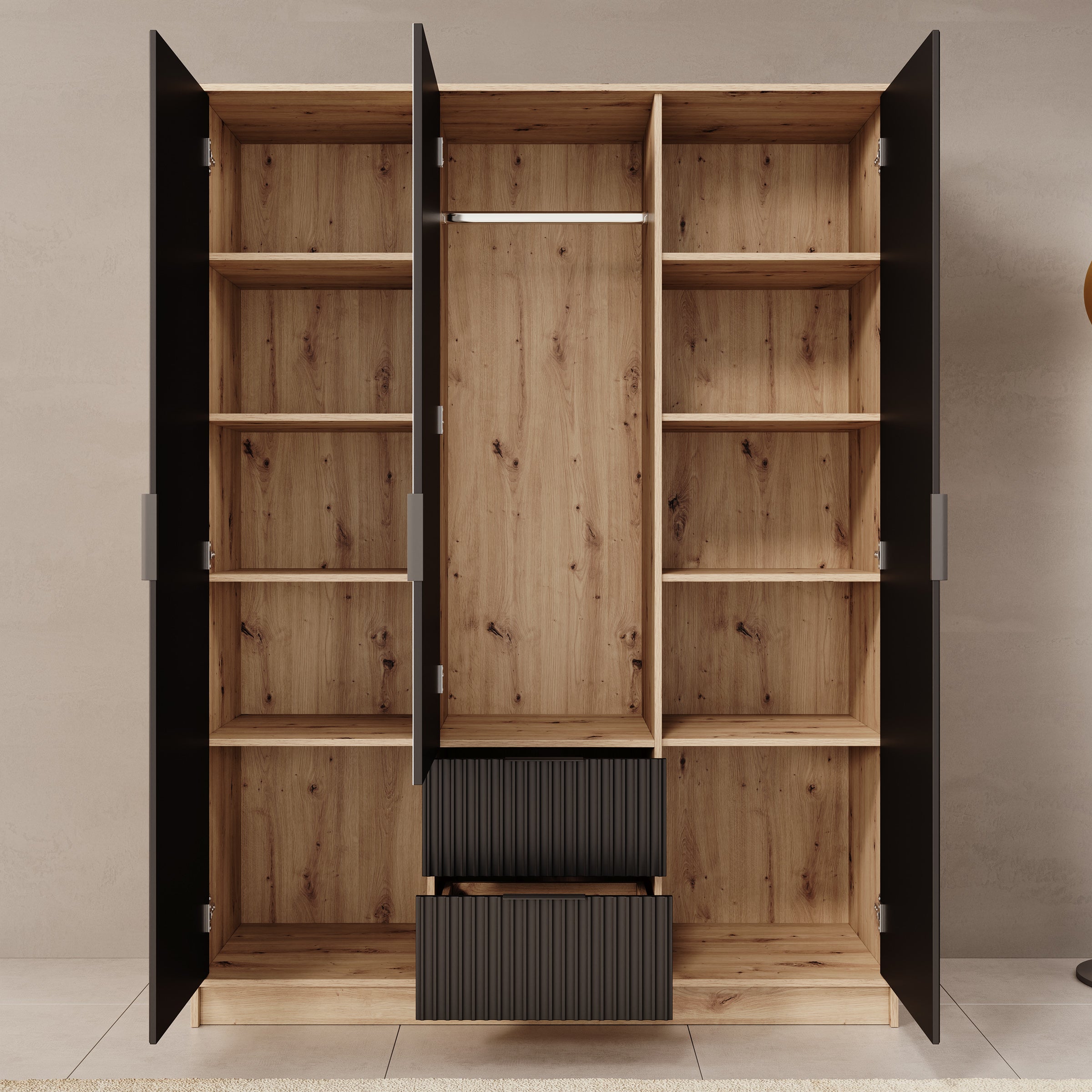 Negroni - Kledingkast met 3 deuren - Eiken/Zwart - 150x51x20