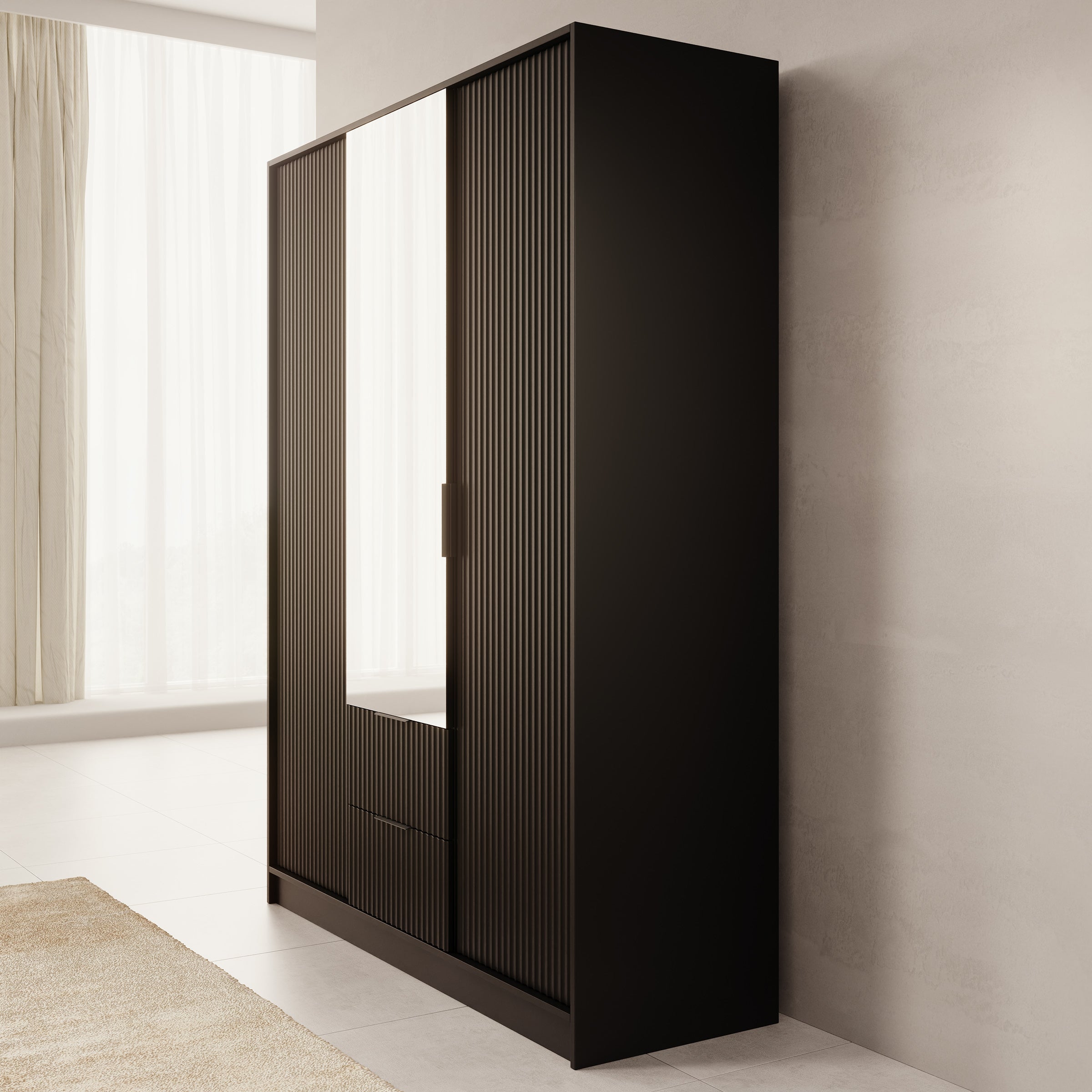 Negroni - Kledingkast met 3 deuren - Zwart - 150x51x200 cm