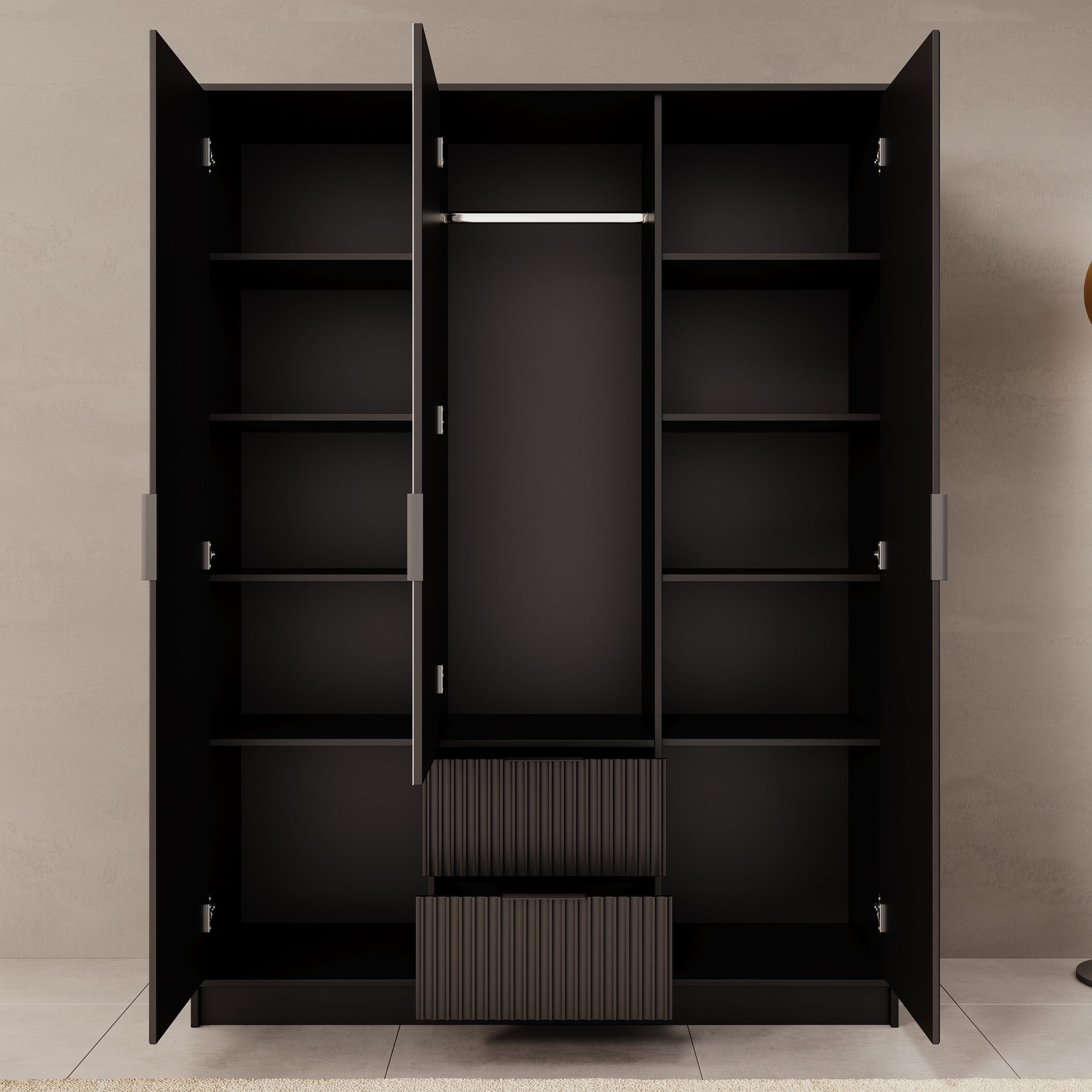 Negroni - Kledingkast met 3 deuren - Zwart - 150x51x200 cm