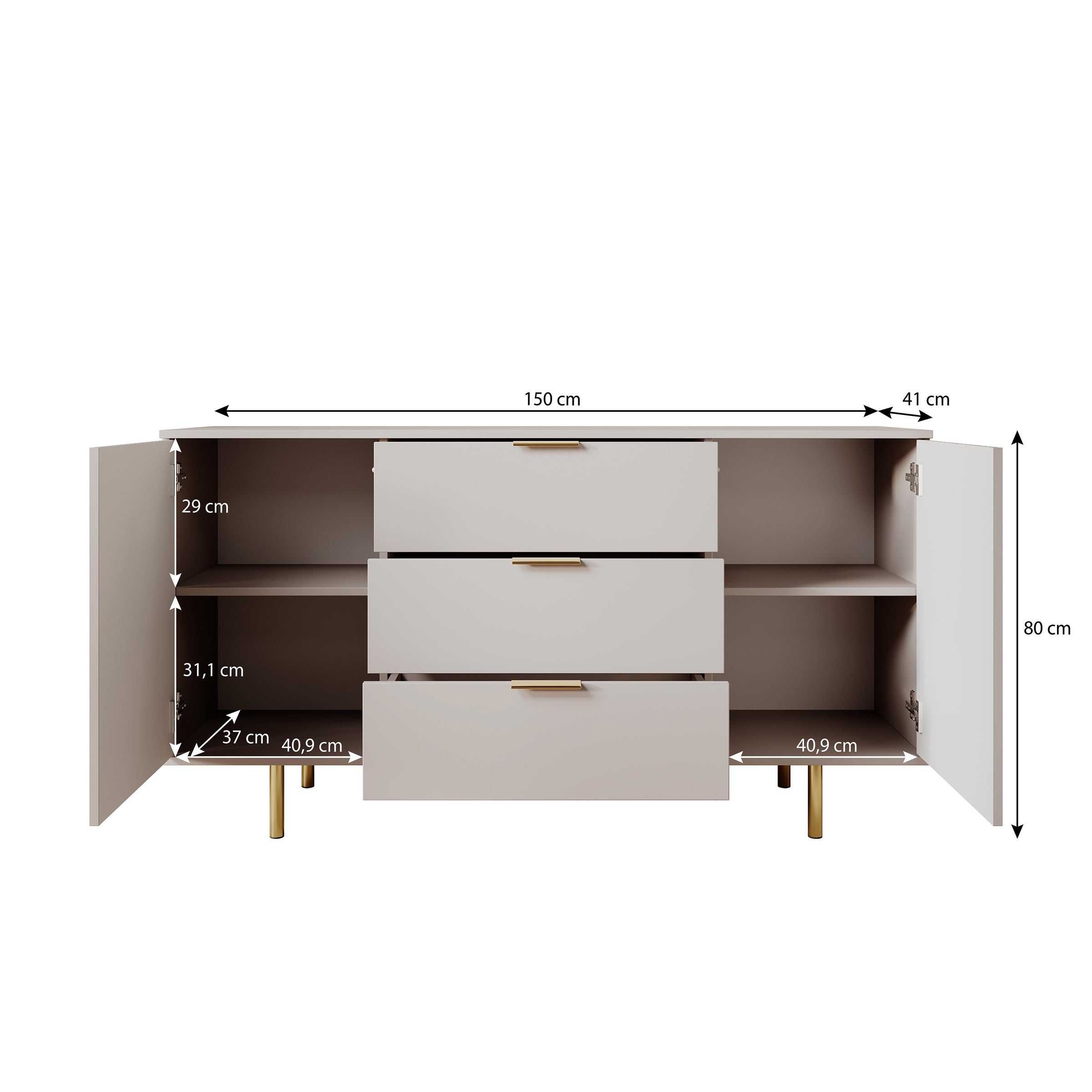 Nicola - Dressoir - Beige - 150x41x80 cm