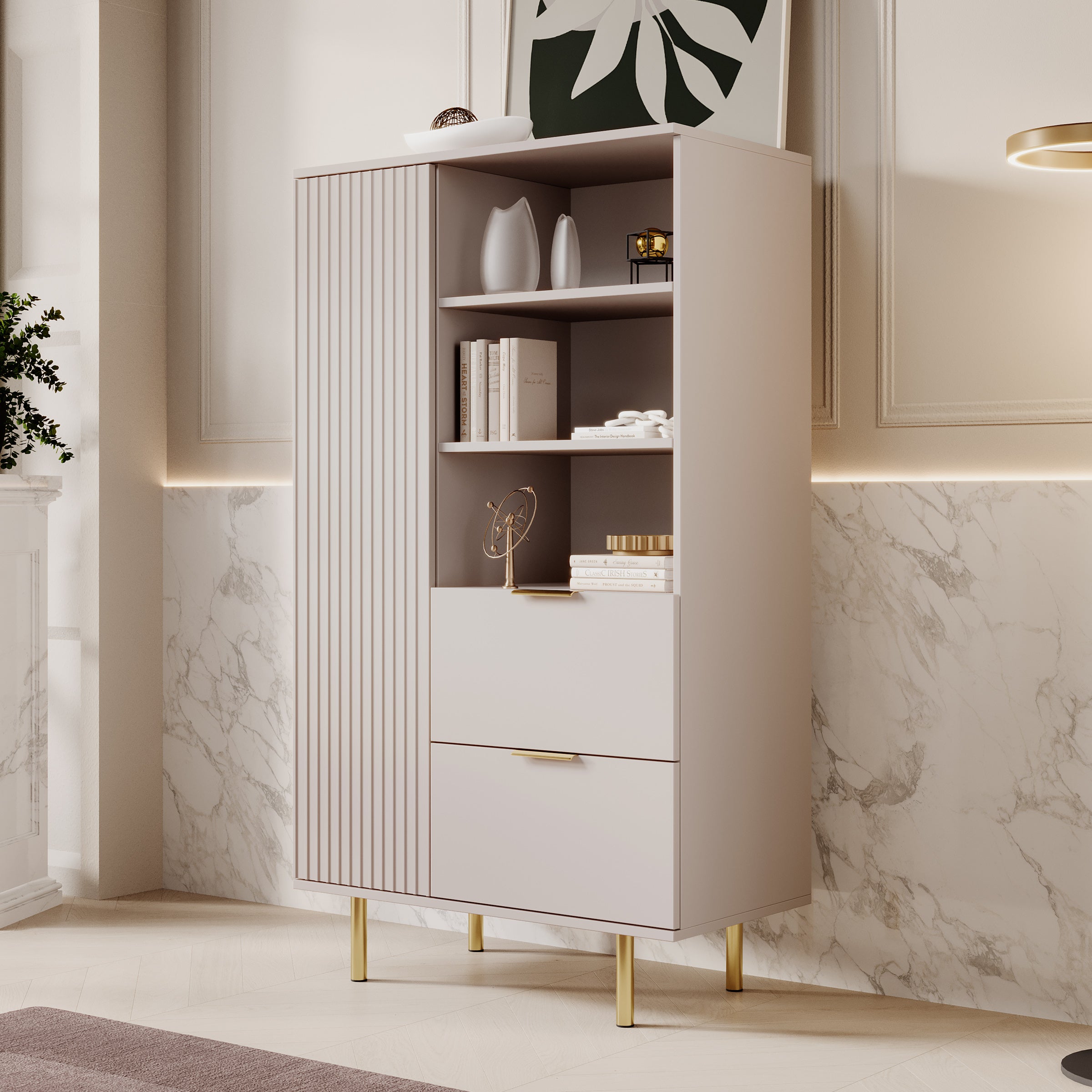 Nicola - Vitrinekast - Beige - 80x41x140 cm