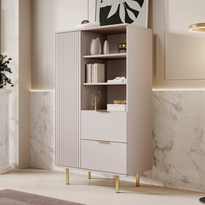 Nicola - Vitrinekast - Beige - 80x41x140 cm