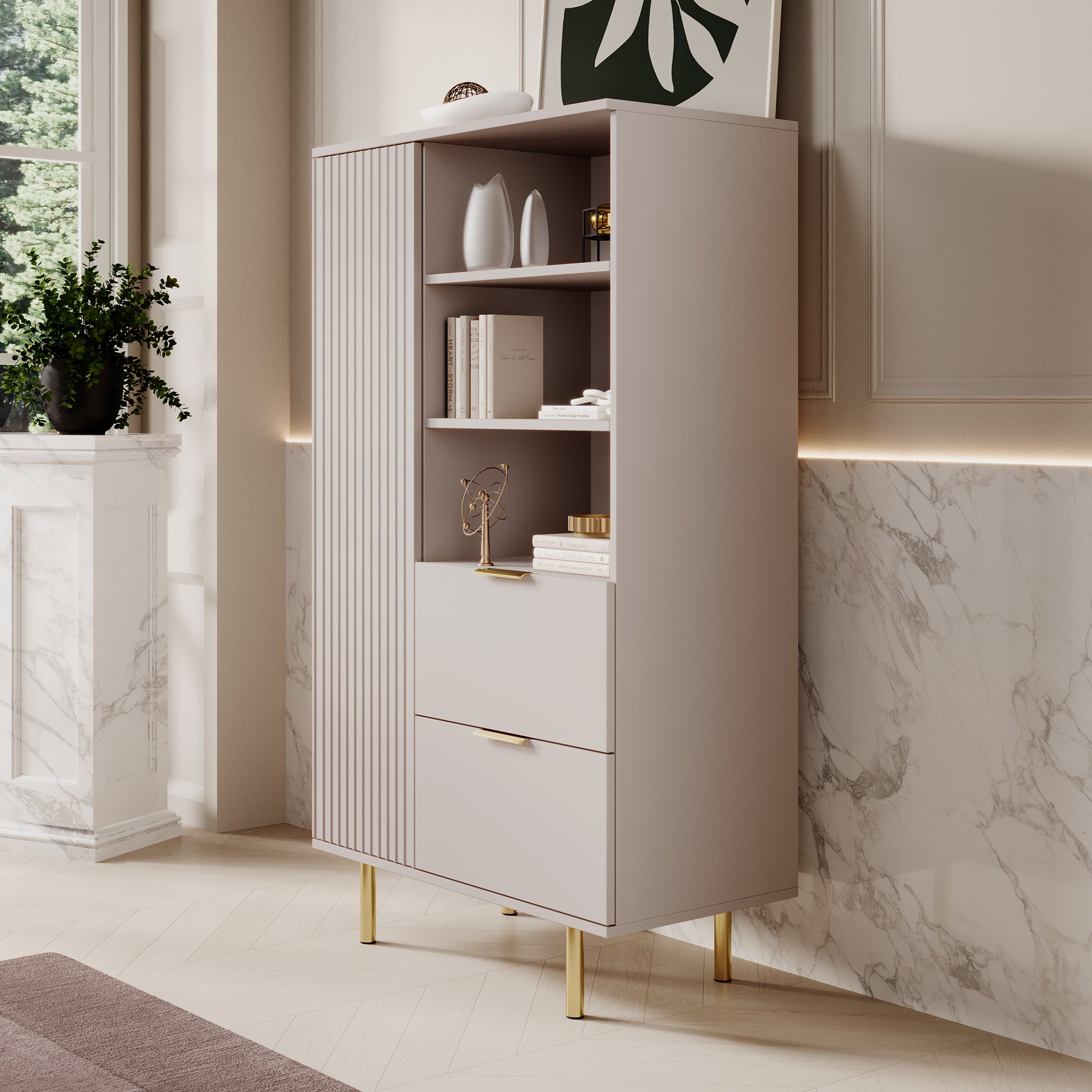 Nicola - Vitrinekast - Beige - 80x41x140 cm