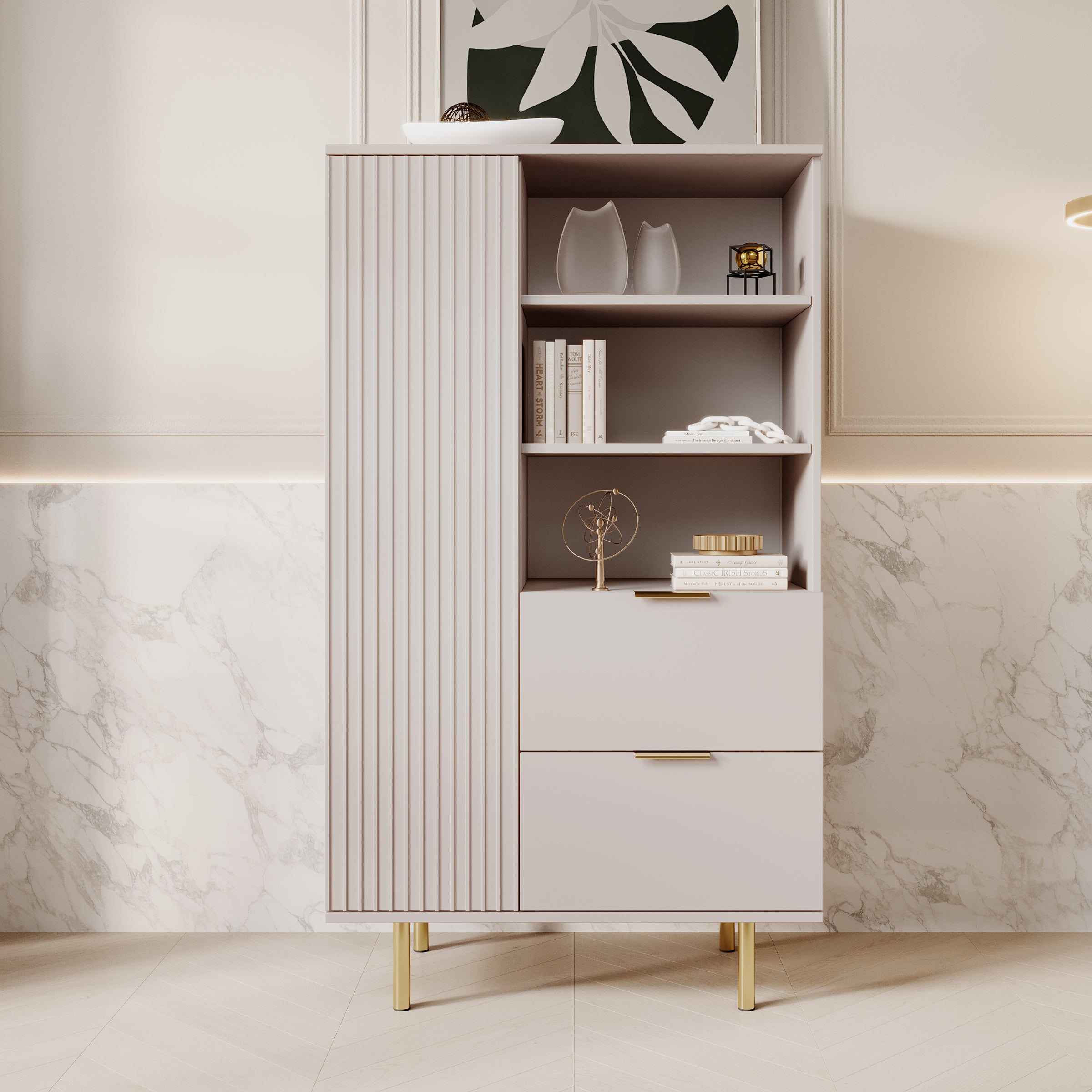 Nicola - Vitrinekast - Beige - 80x41x140 cm