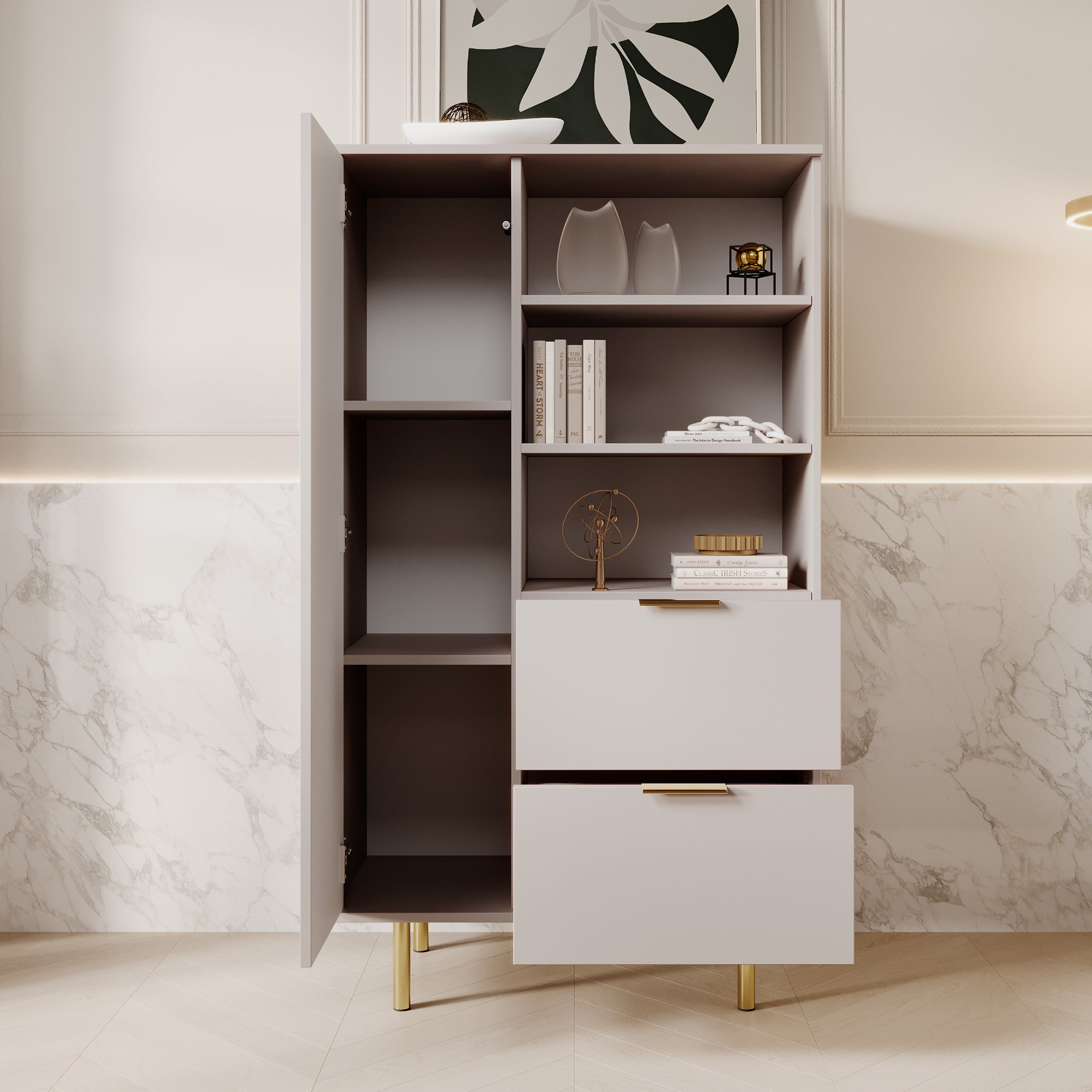 Nicola - Vitrinekast - Beige - 80x41x140 cm