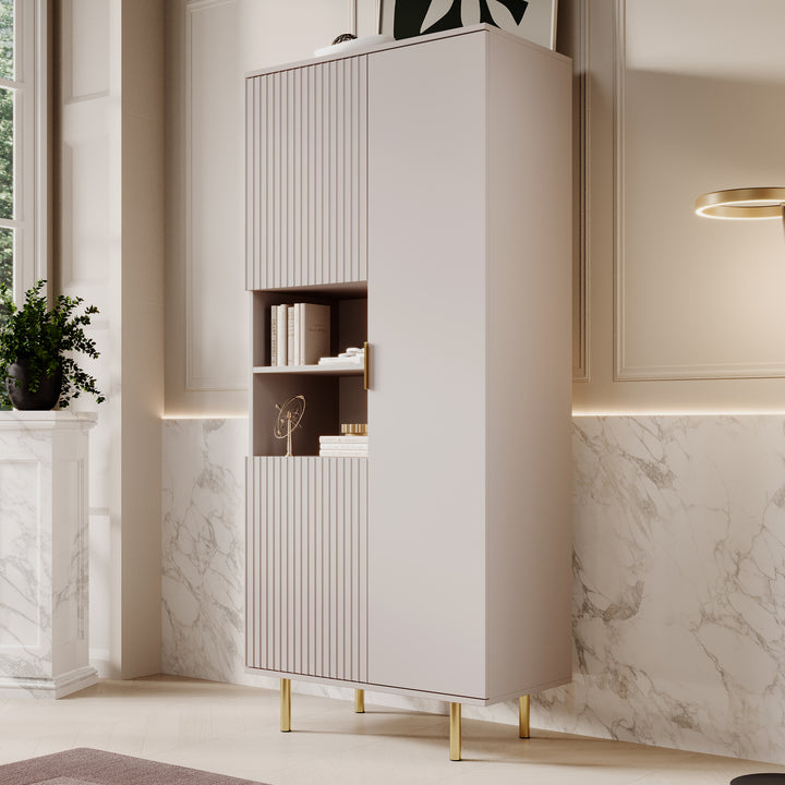 Nicola - Vitrinekast - Beige - 80x41x190 cm