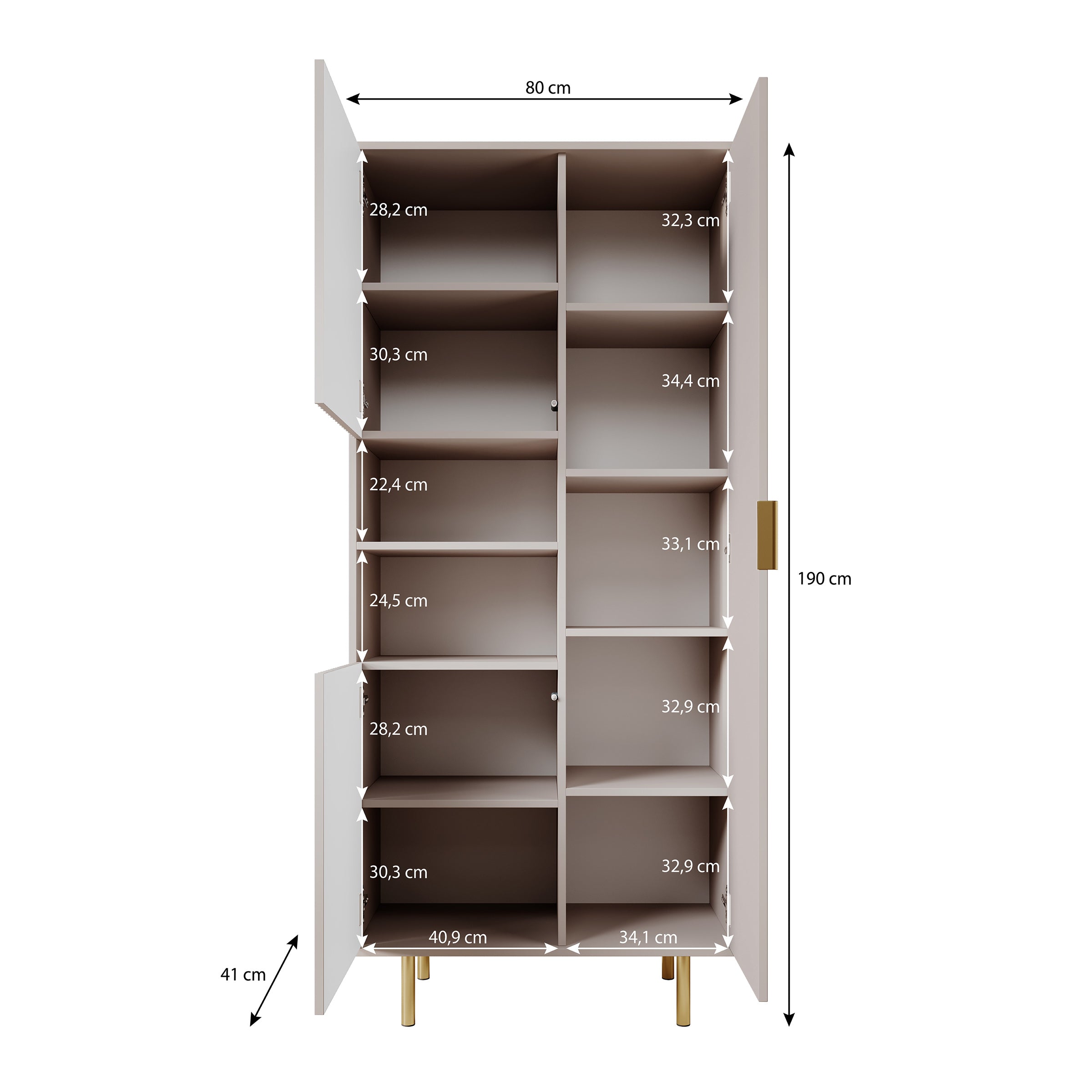 Nicola - Vitrinekast - Beige - 80x41x190 cm
