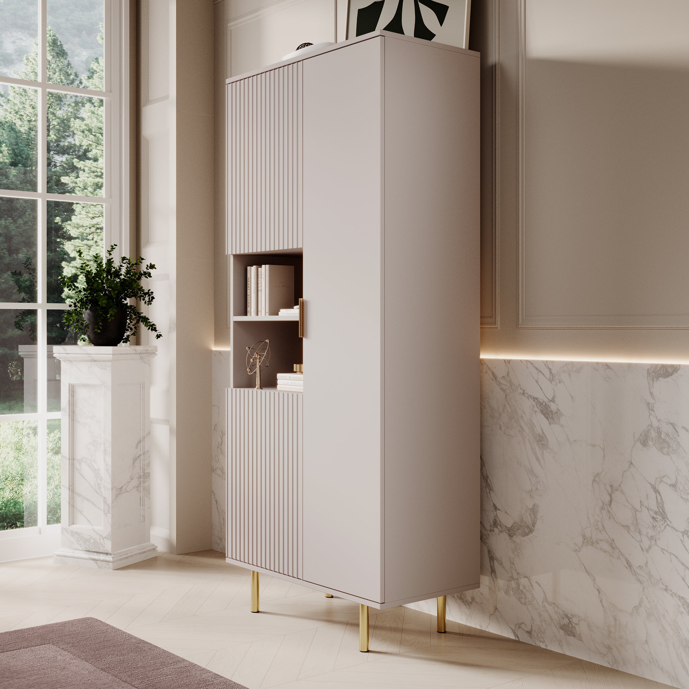 Nicola - Vitrinekast - Beige - 80x41x190 cm