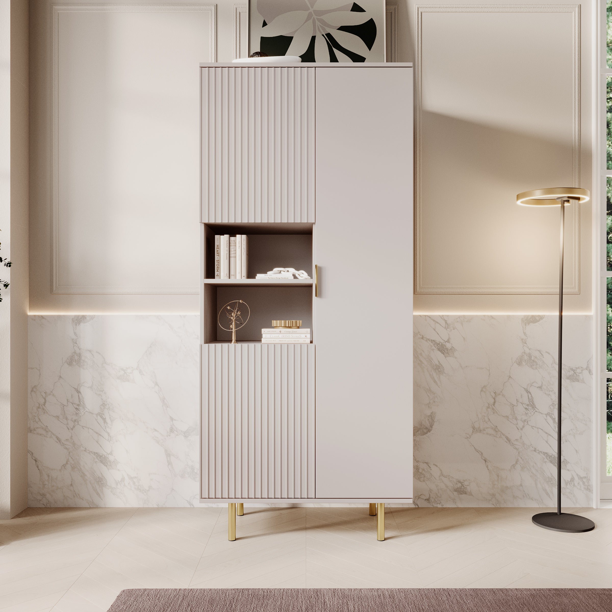 Nicola - Vitrinekast - Beige - 80x41x190 cm