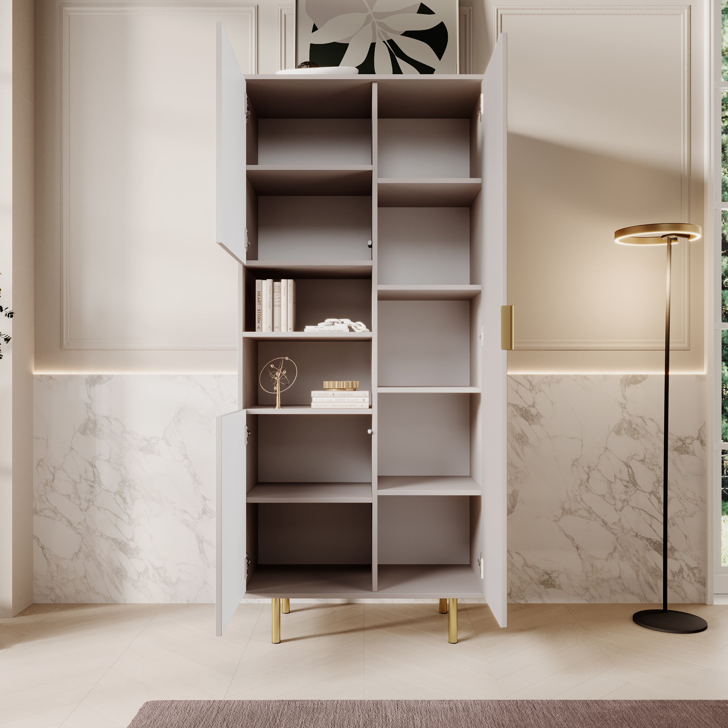 Nicola - Vitrinekast - Beige - 80x41x190 cm