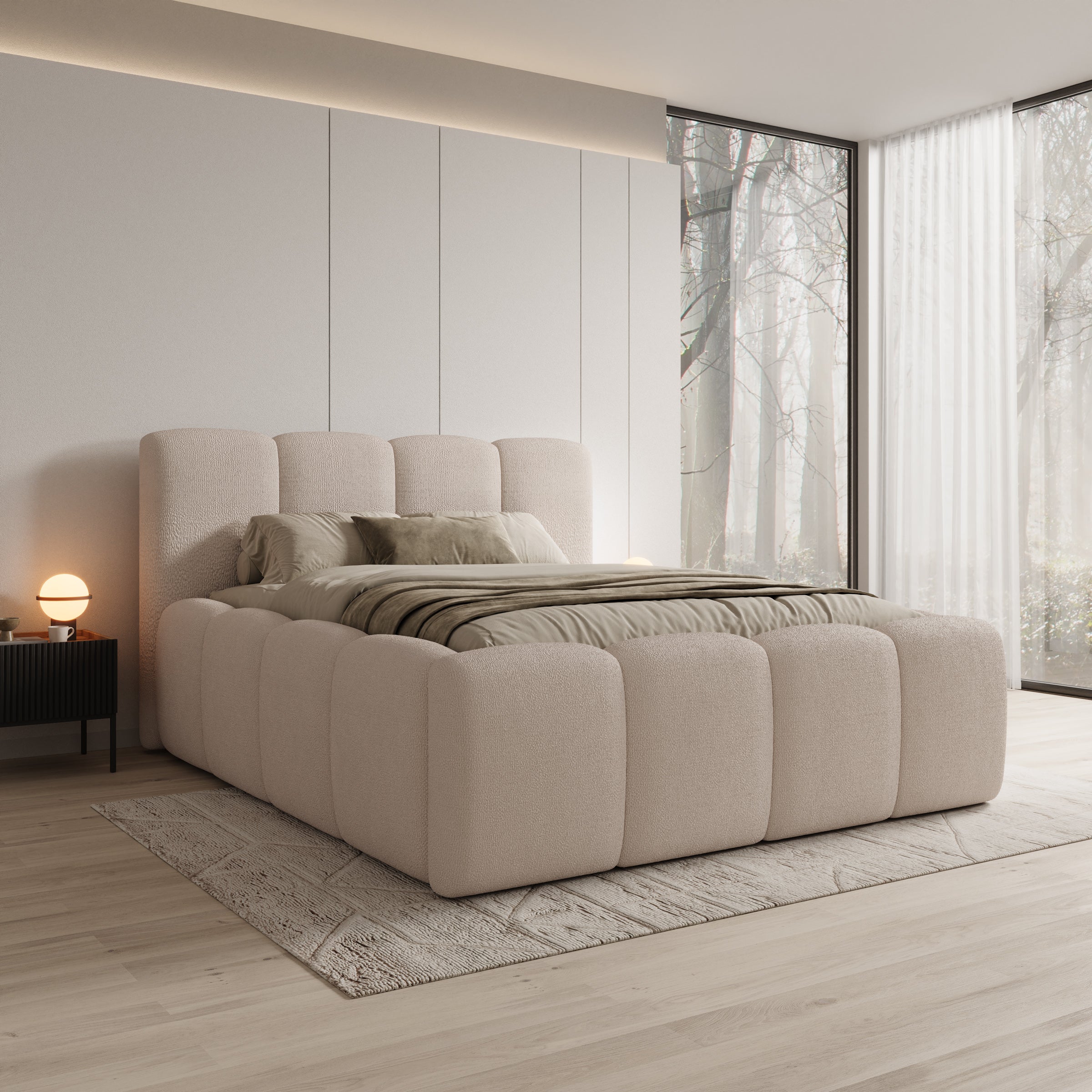 Nihito - Tweepersoonsbed - Stof beige - 160x200 cm
