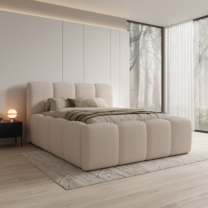 Nihito - Tweepersoonsbed - Stof beige - 160x200 cm