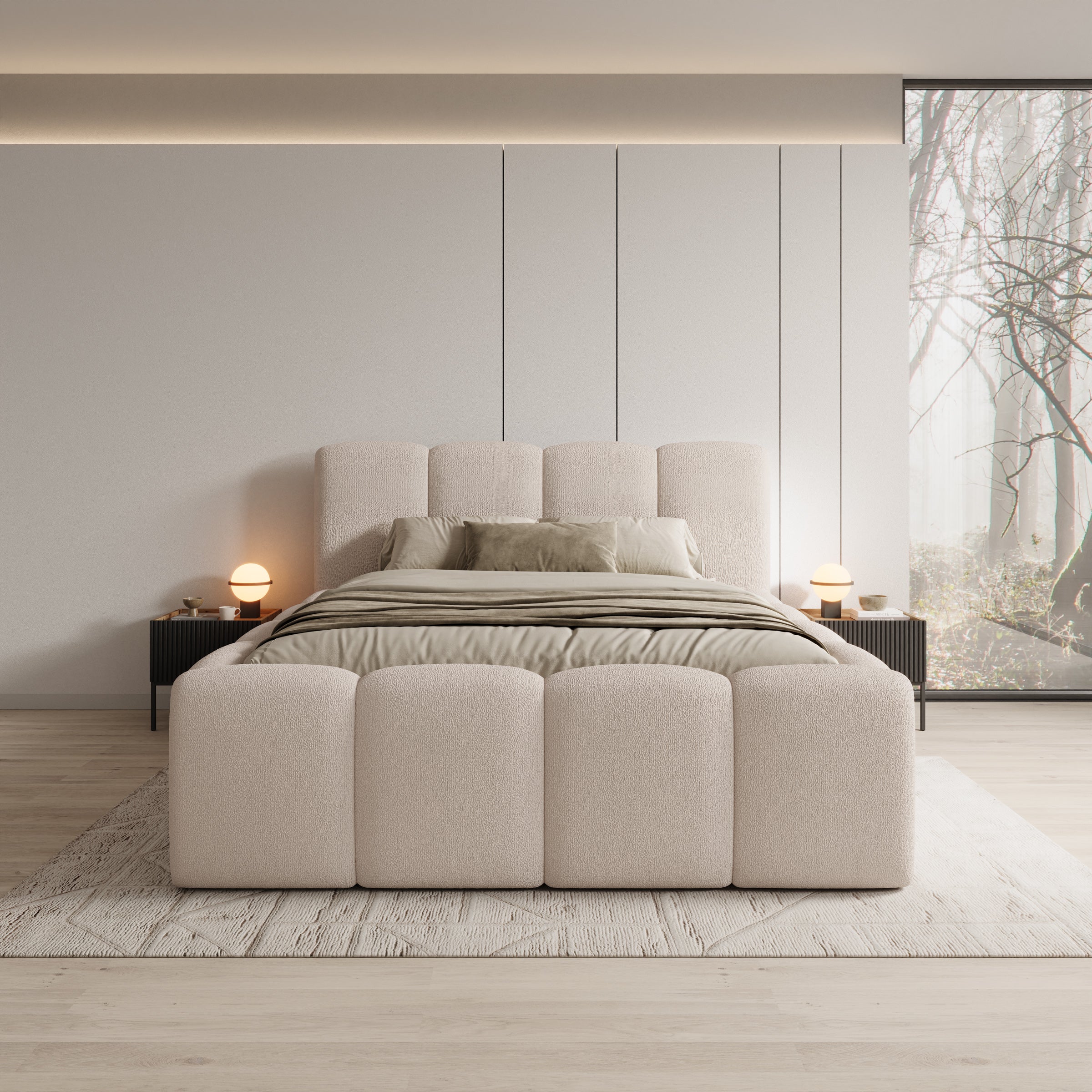 Nihito - Tweepersoonsbed - Stof beige - 160x200 cm