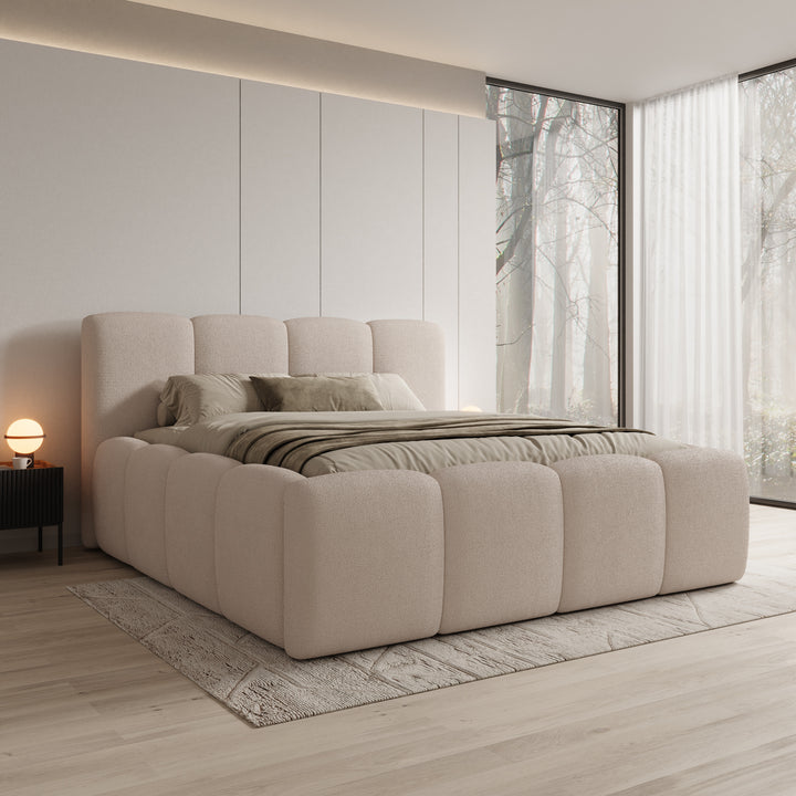 Nihito - Tweepersoonsbed - Stof beige - 180x200 cm