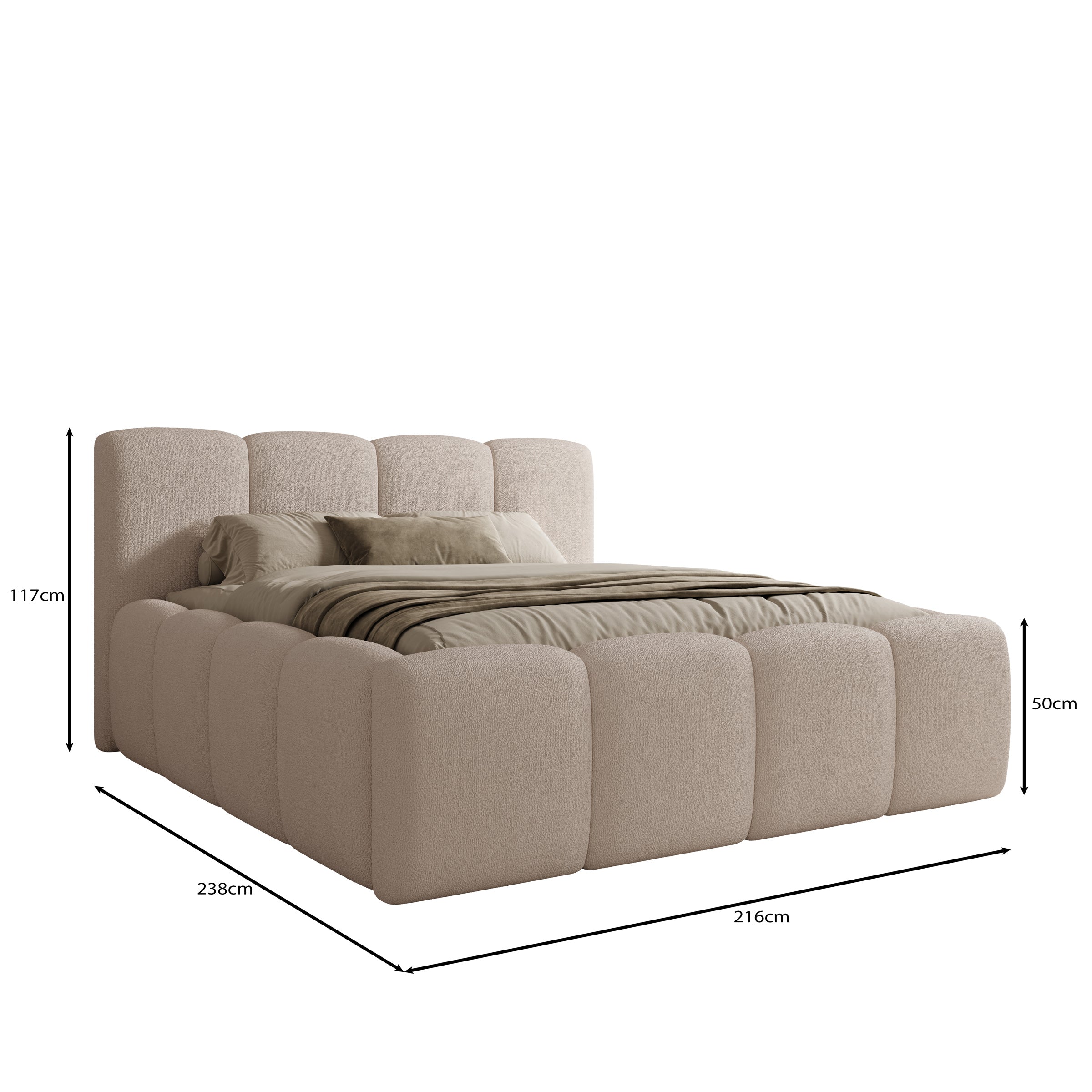Nihito - Tweepersoonsbed - Stof beige - 180x200 cm