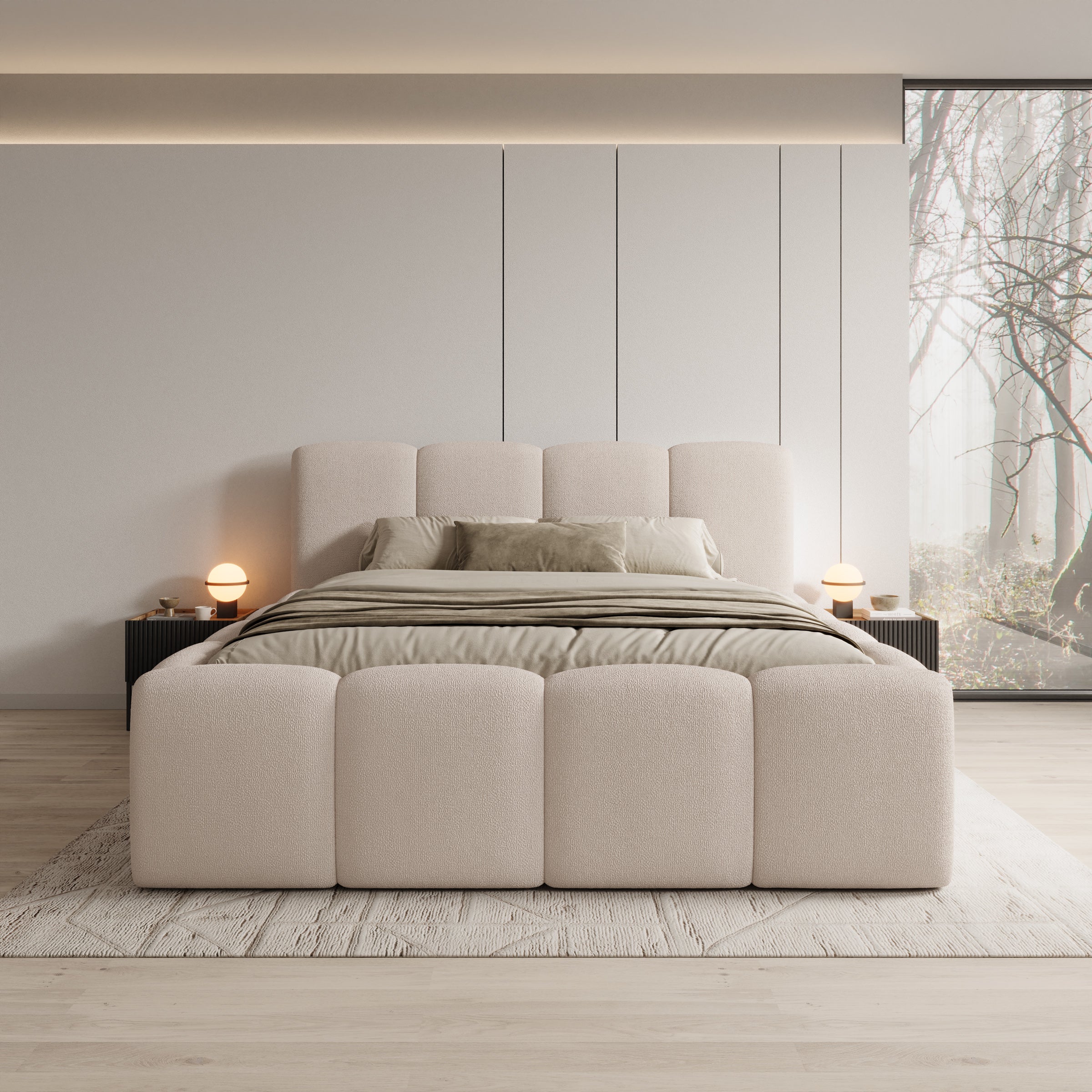 Nihito - Tweepersoonsbed - Stof beige - 180x200 cm