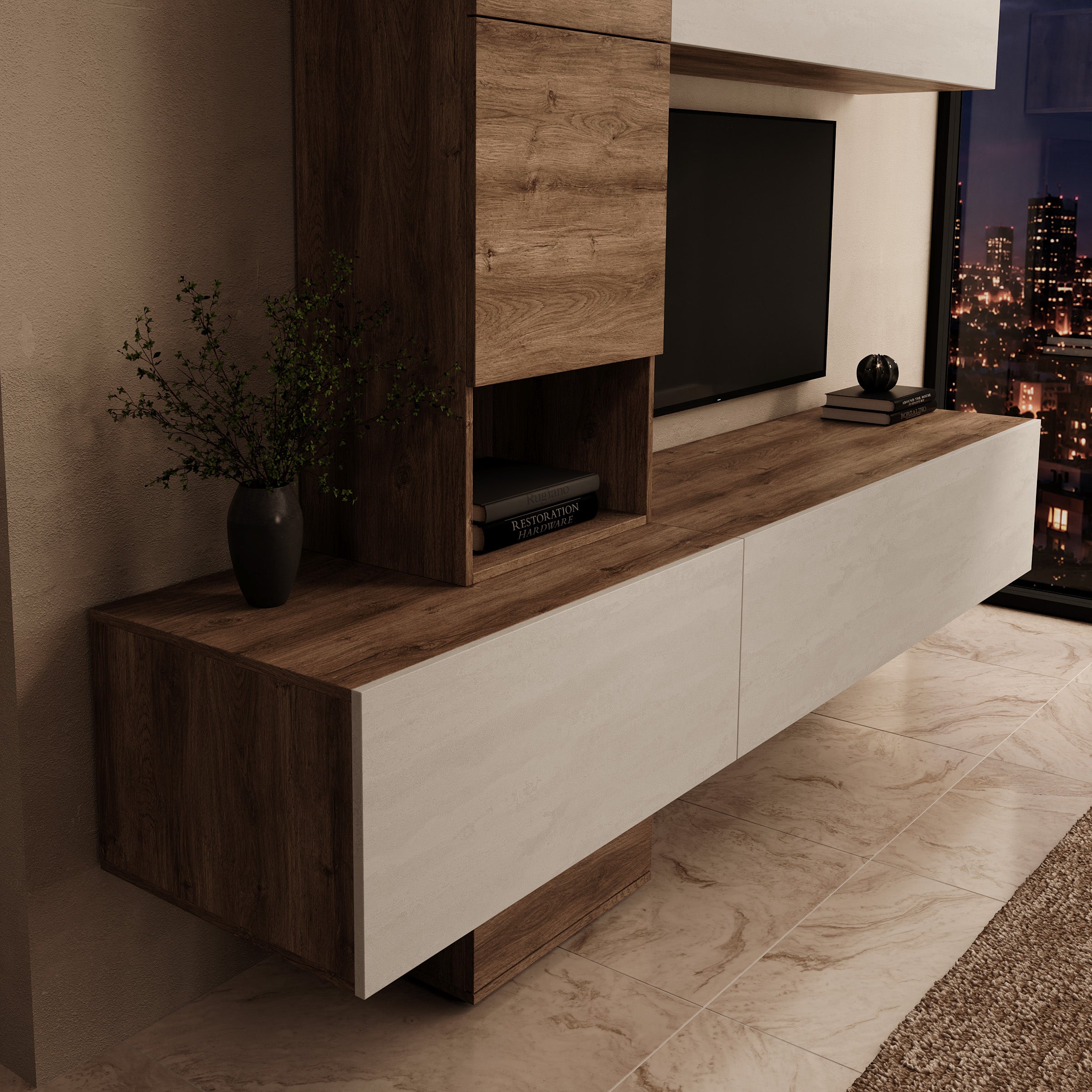 Nikiboko - Wandmeubel - Beige/Eikenpatroon - 240x50x196 cm