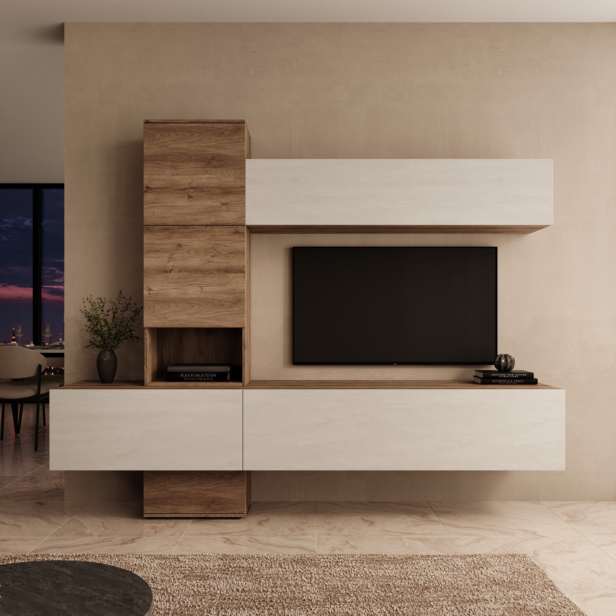 Nikiboko - Wandmeubel - Beige/Eikenpatroon - 240x50x196 cm