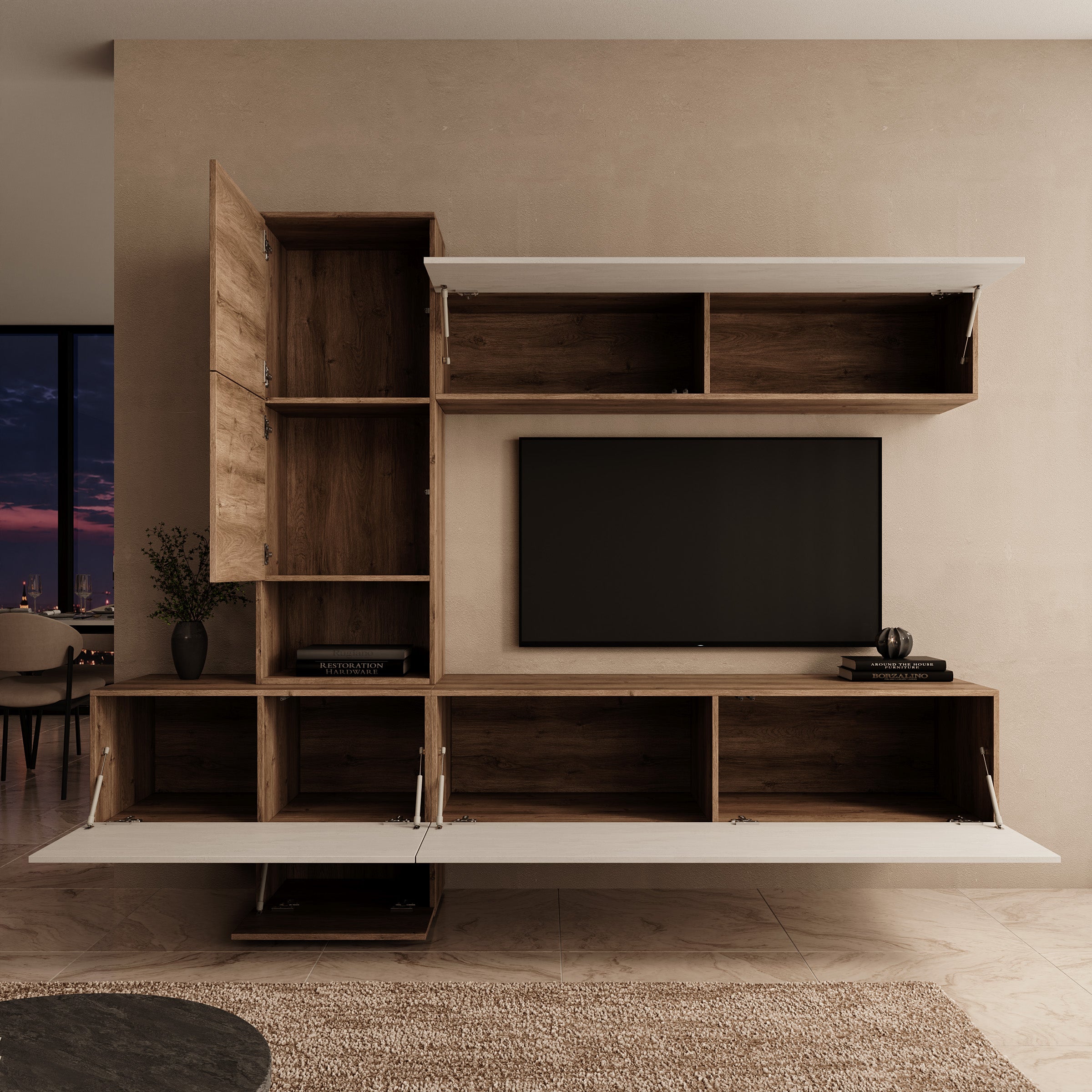 Nikiboko - Wandmeubel - Beige/Eikenpatroon - 240x50x196 cm