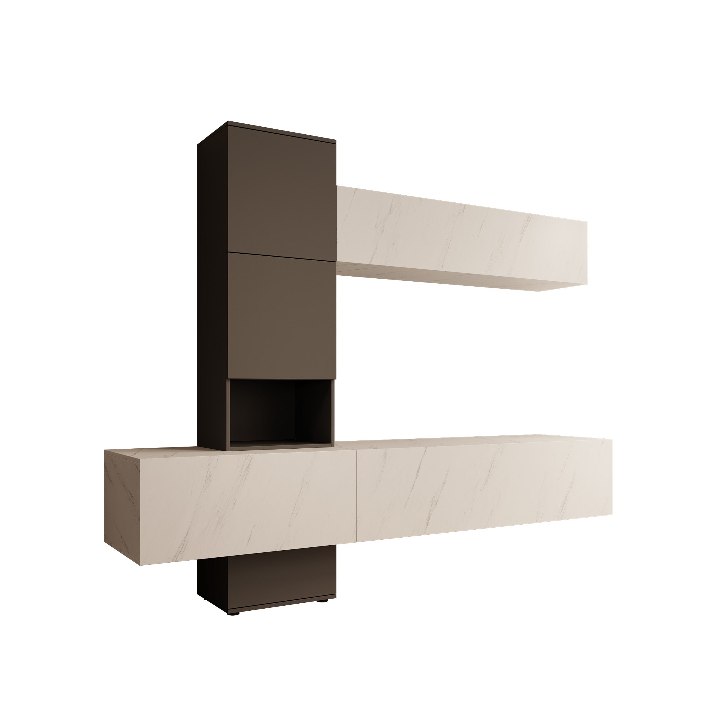 Nikiboko - Wandmeubel - Wit marmerpatroon/Grijs - 240x50x196 cm
