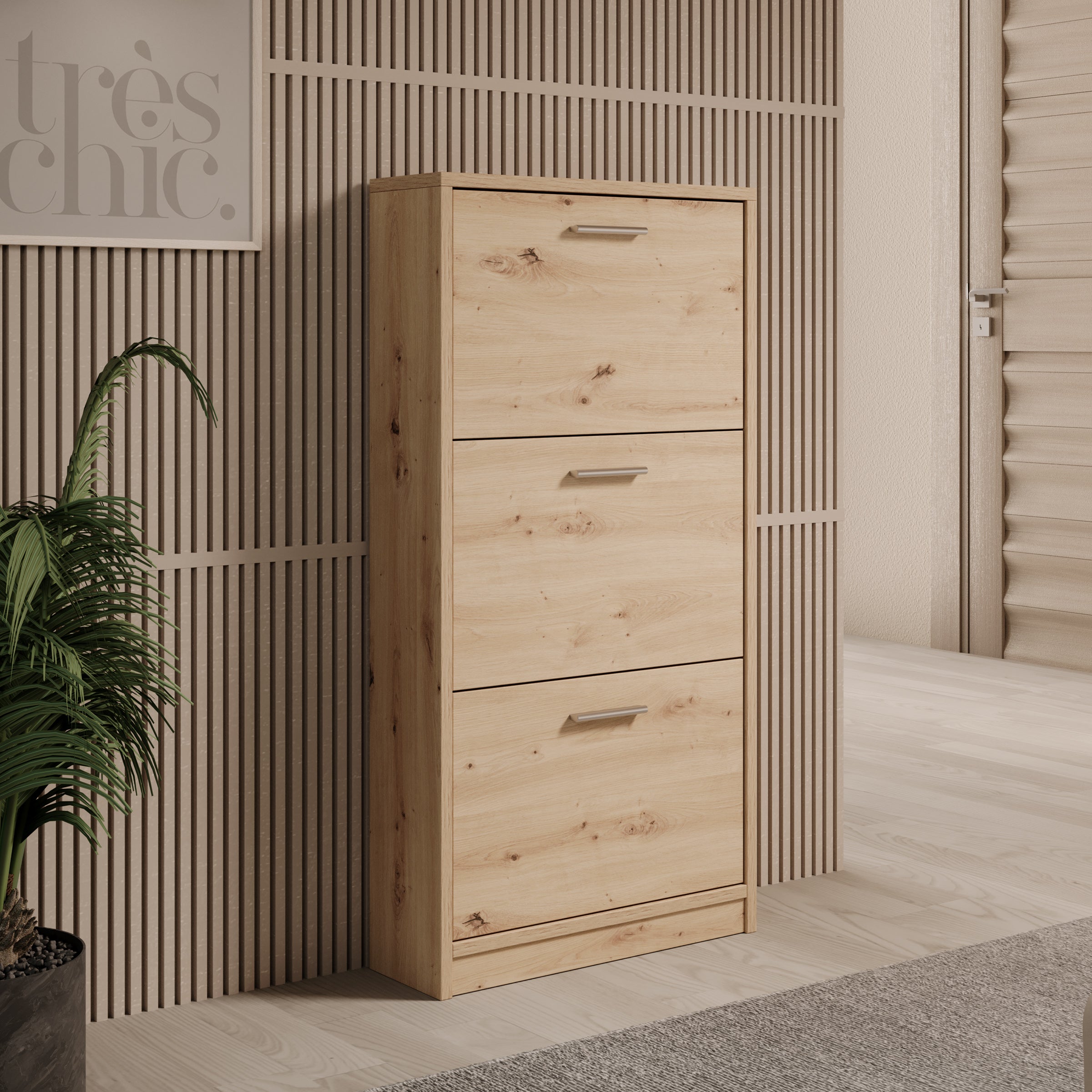Nivik - Schoenenkast 3 vakken - Eikenpatroon - 58x20x116 cm
