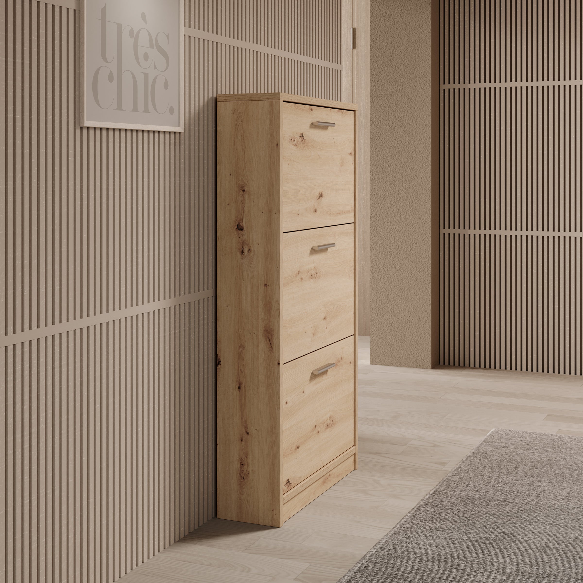 Nivik - Schoenenkast 3 vakken - Eikenpatroon - 58x20x116 cm