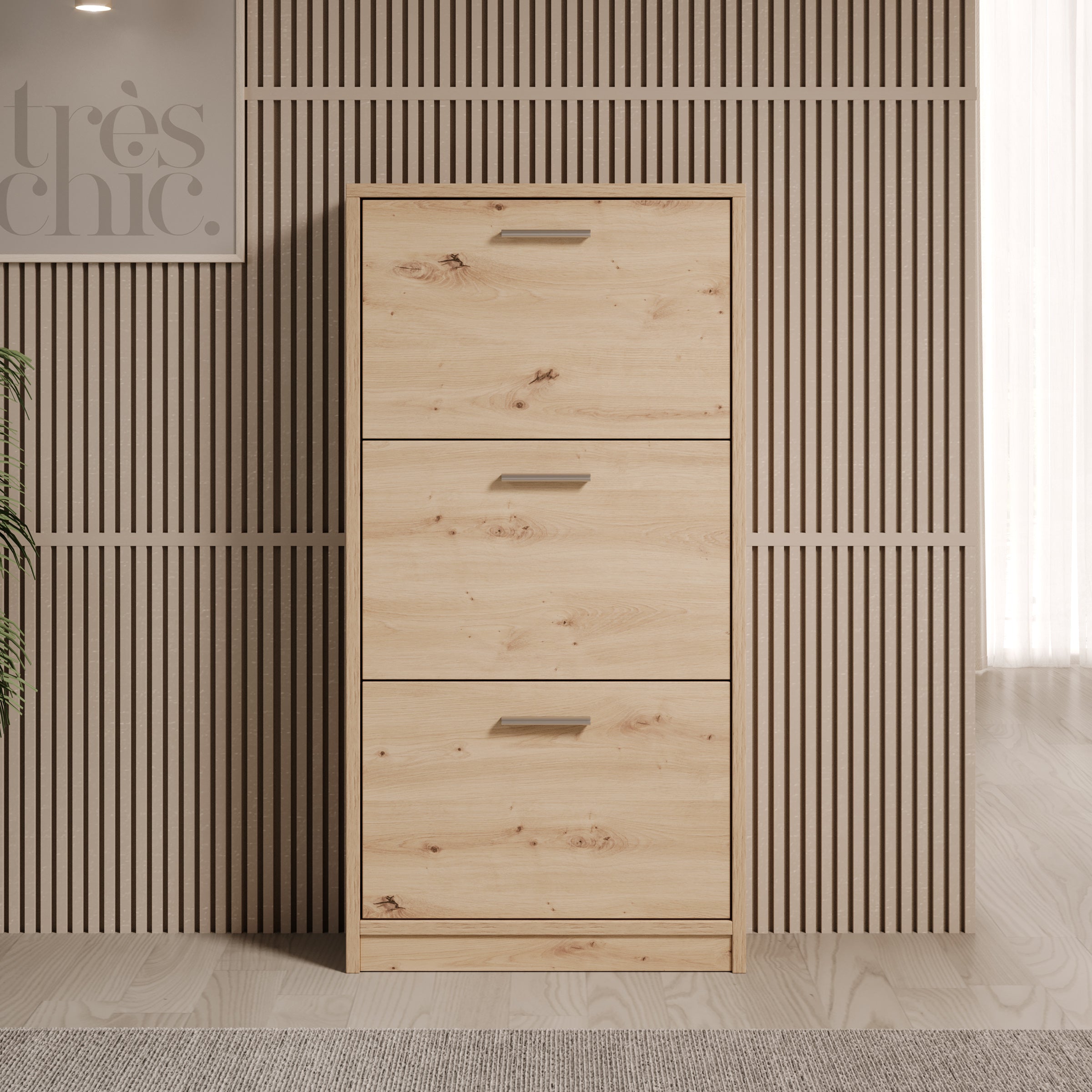 Nivik - Schoenenkast 3 vakken - Eikenpatroon - 58x20x116 cm