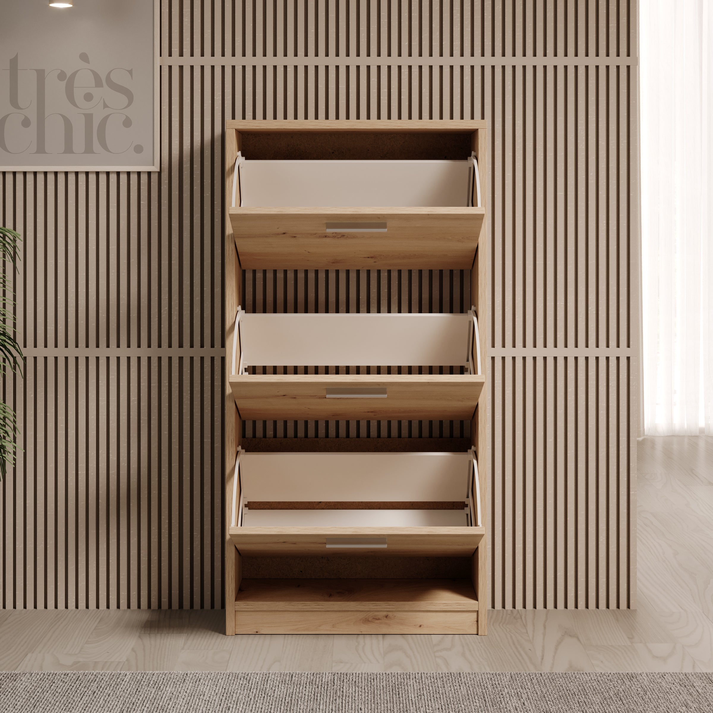 Nivik - Schoenenkast 3 vakken - Eikenpatroon - 58x20x116 cm