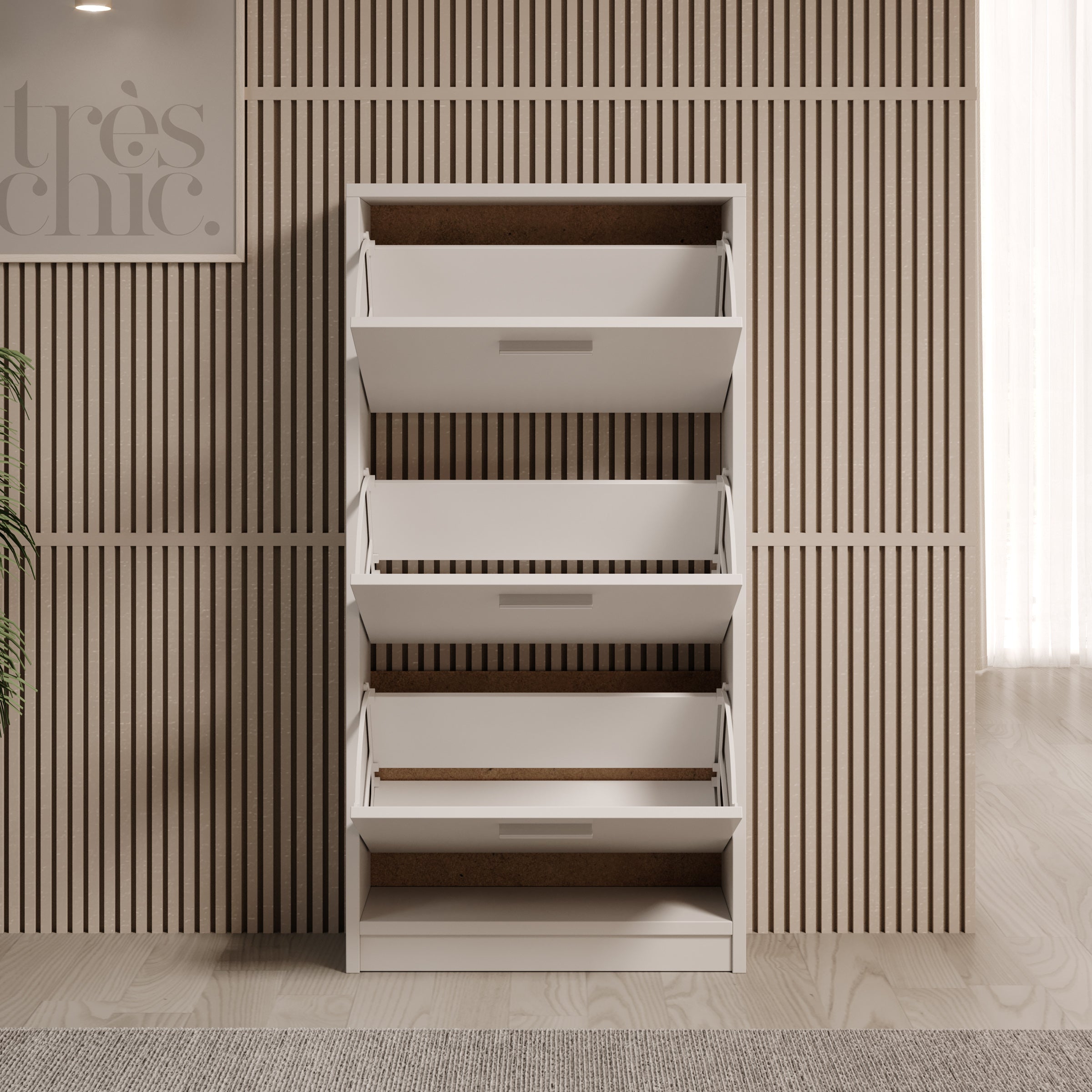Nivik - Schoenenkast 3 vakken - Wit - 58x20x116 cm