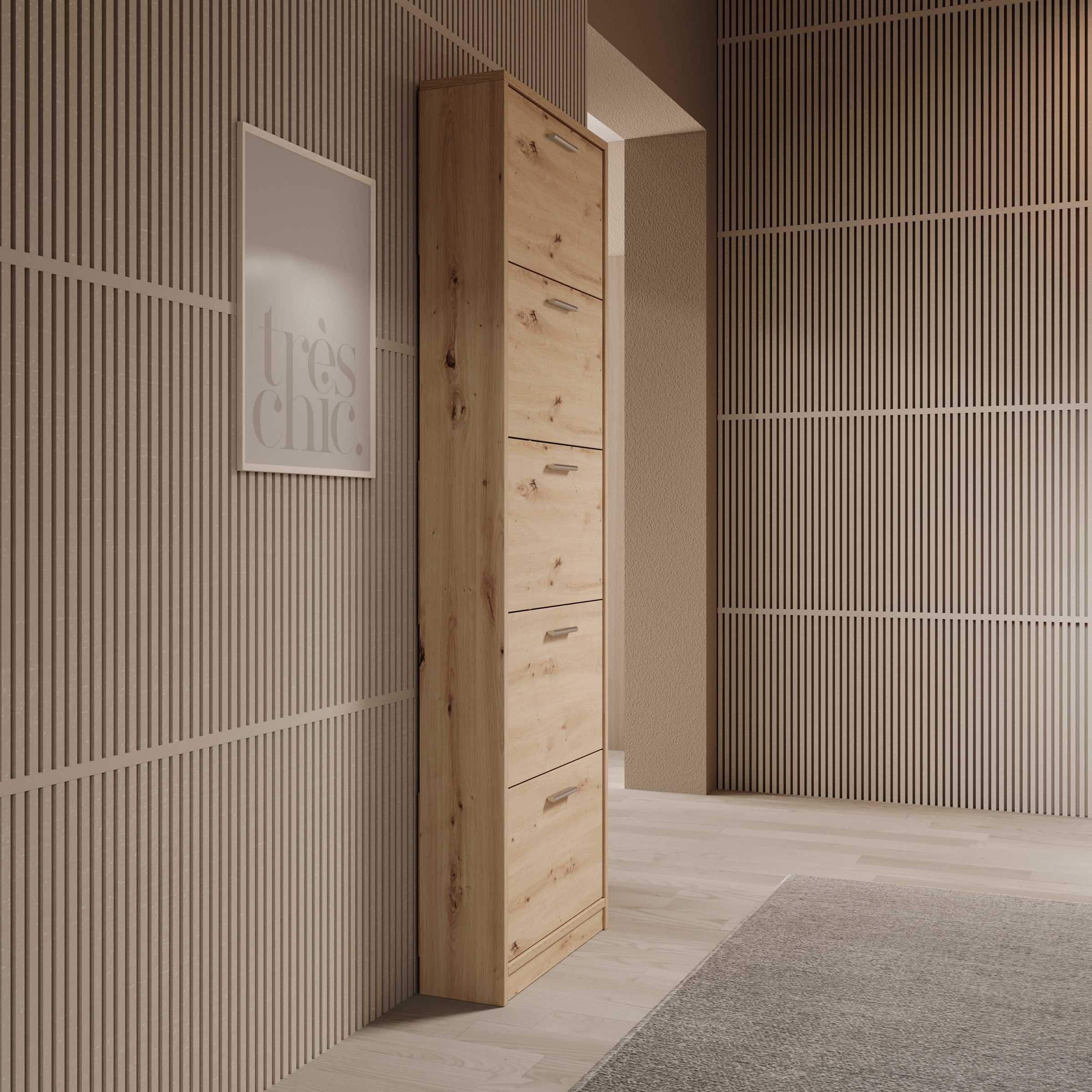 Nivik - Schoenenkast 5 vakken - Eikenpatroon - 58x20x186 cm
