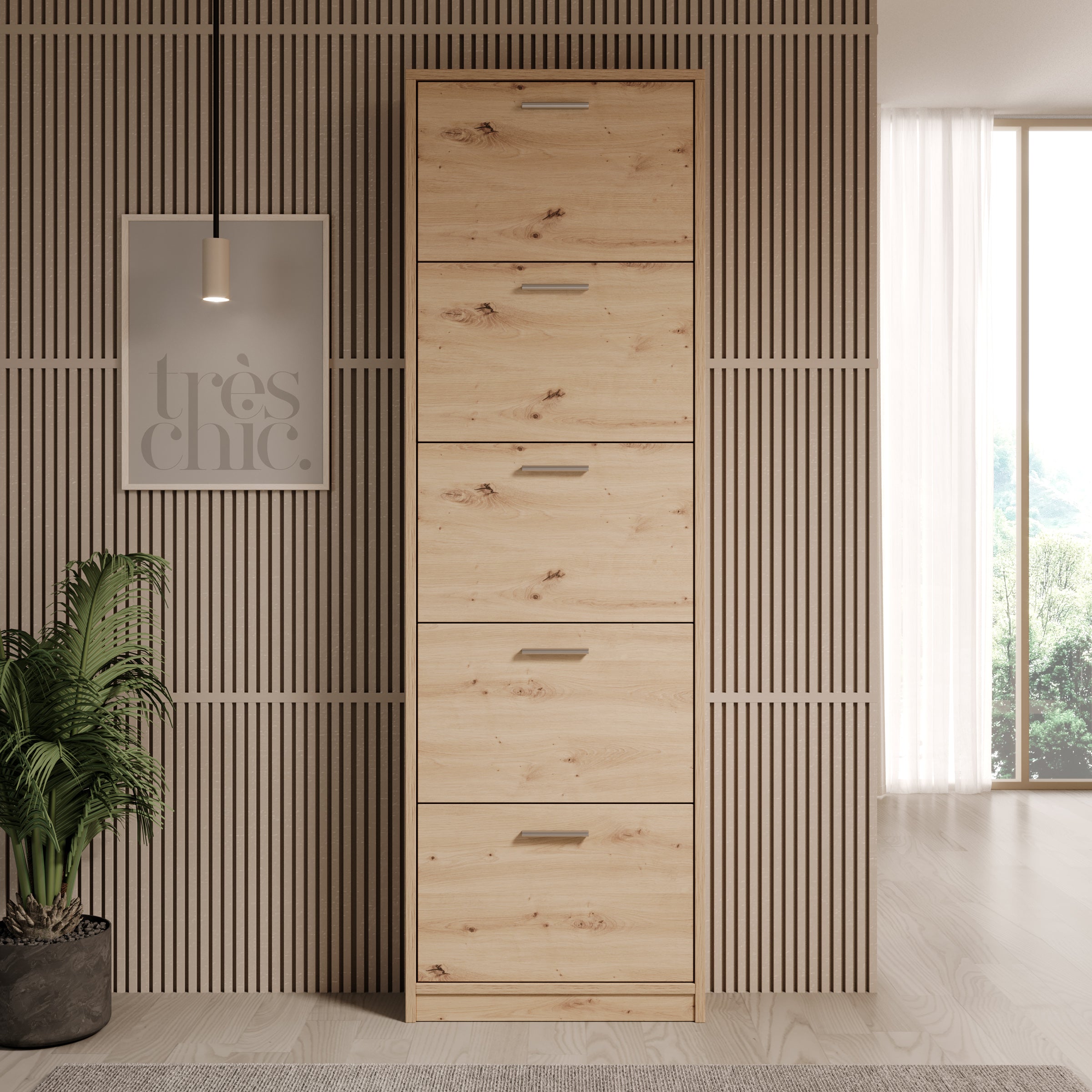 Nivik - Schoenenkast 5 vakken - Eikenpatroon - 58x20x186 cm