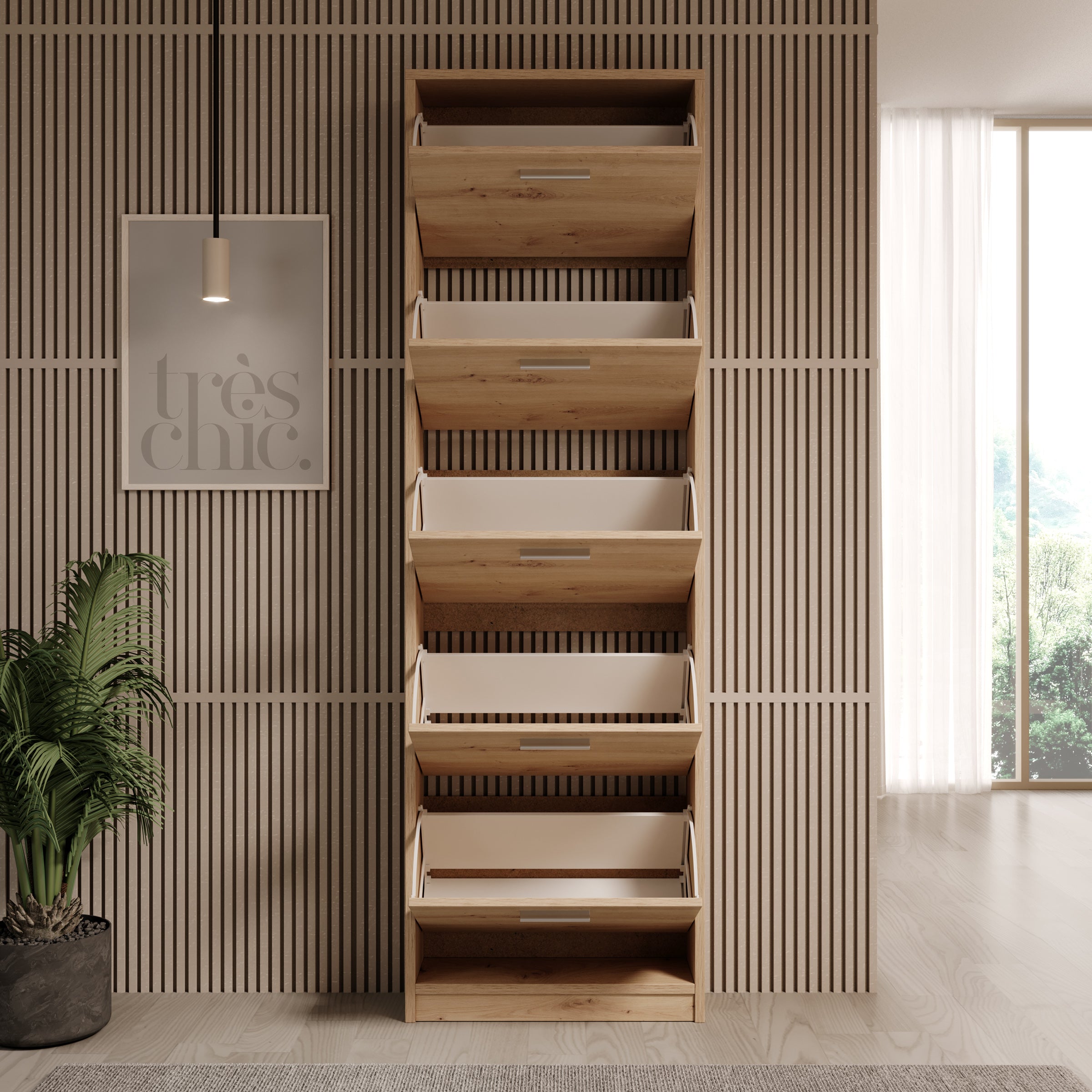 Nivik - Schoenenkast 5 vakken - Eikenpatroon - 58x20x186 cm