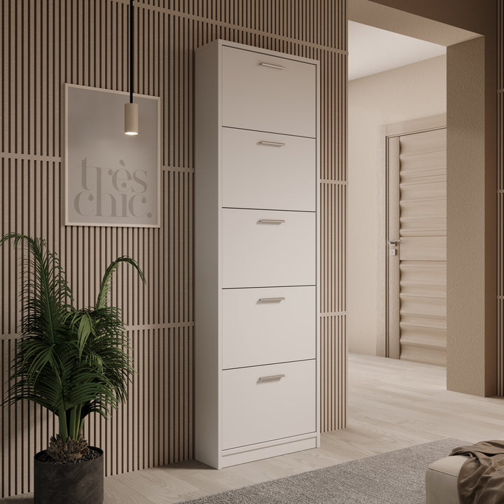 Nivik - Schoenenkast 5 vakken - Wit - 58x20x186cm