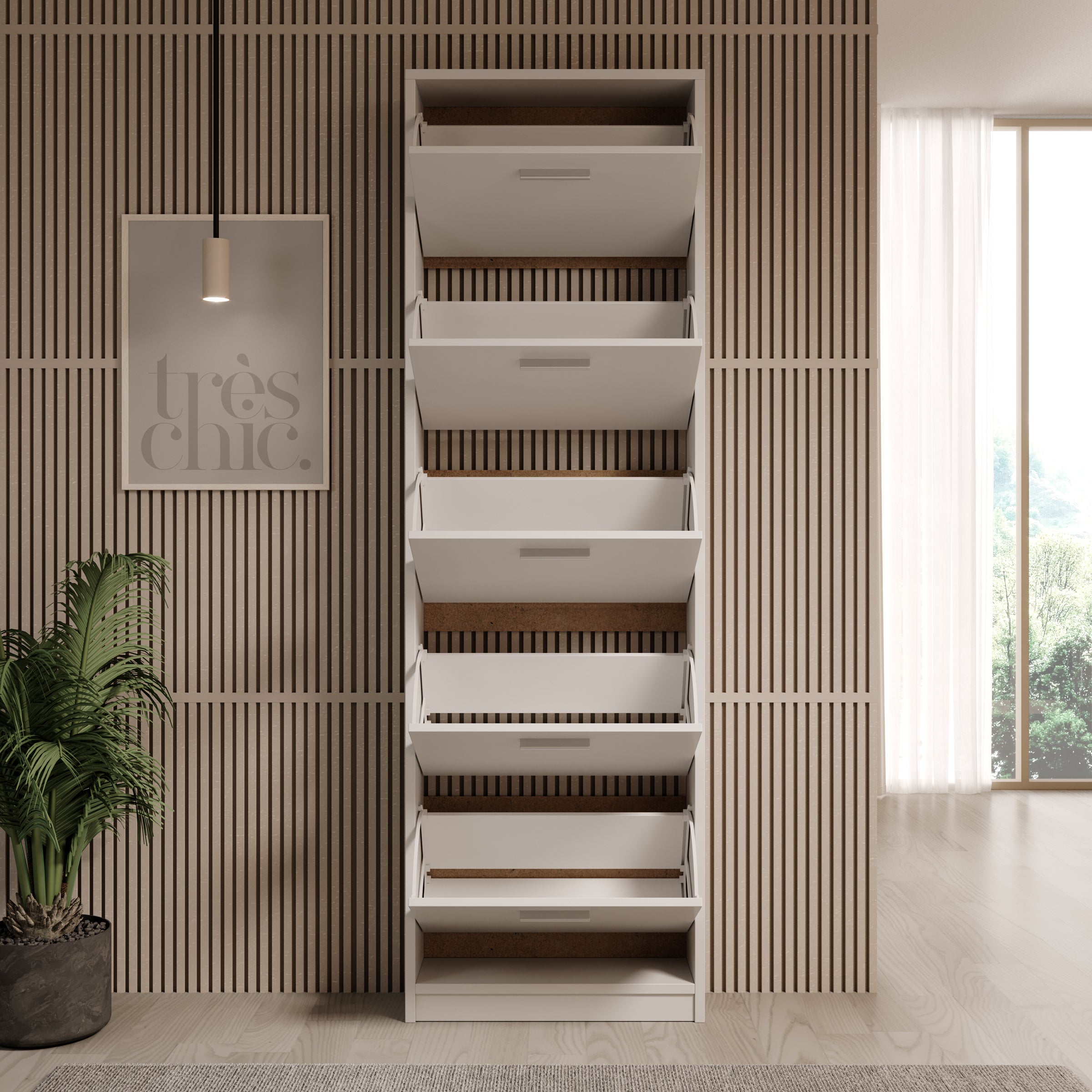 Nivik - Schoenenkast 5 vakken - Wit - 58x20x186 cm