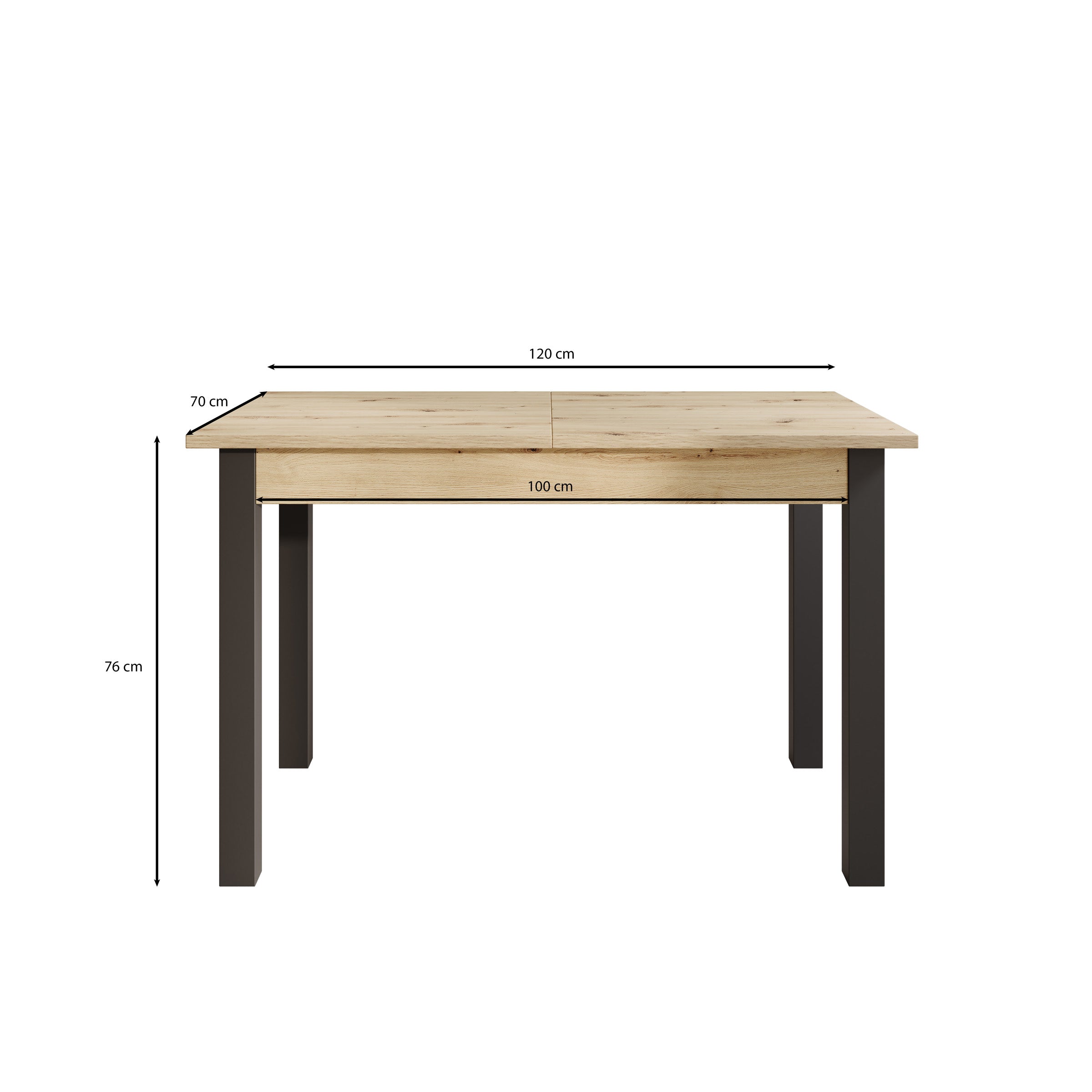 Noah - Eetkamertafel - Eiken/zwart - 120x70x76 cm