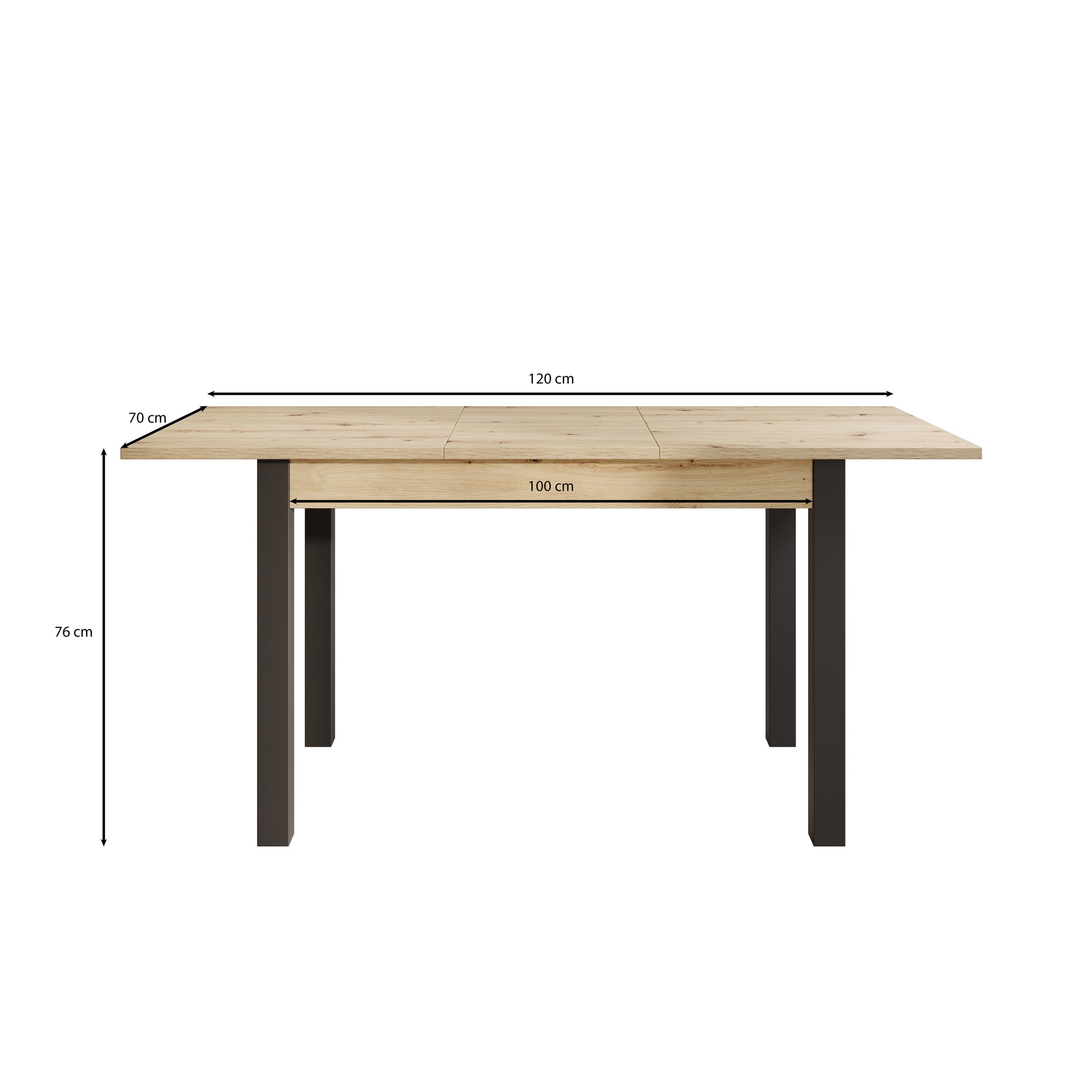 Noah - Eetkamertafel - Eiken/zwart - 120x70x76 cm