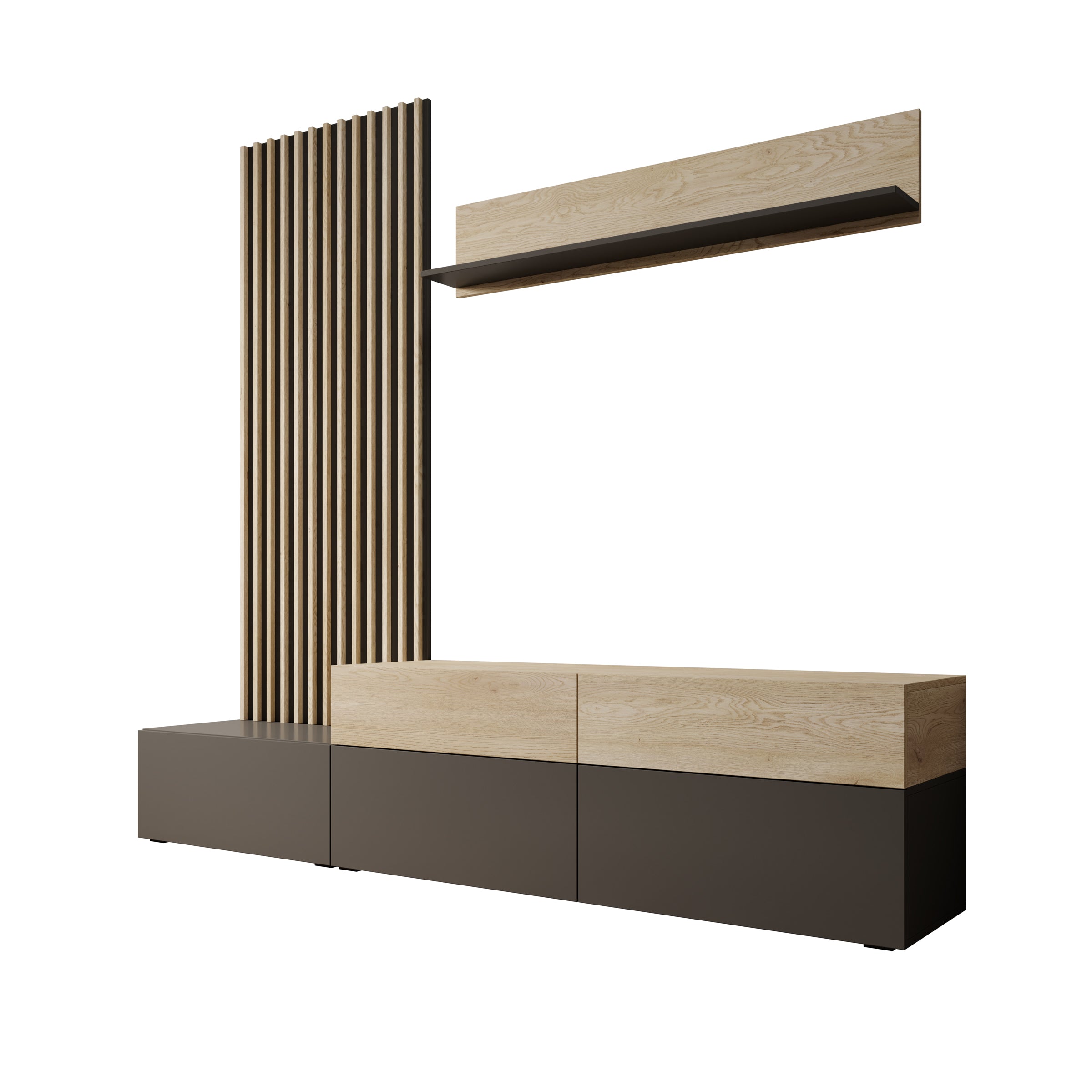 Nobu - Wandmeubel - Grijs/Eikenpatroon - 225x40x209 cm