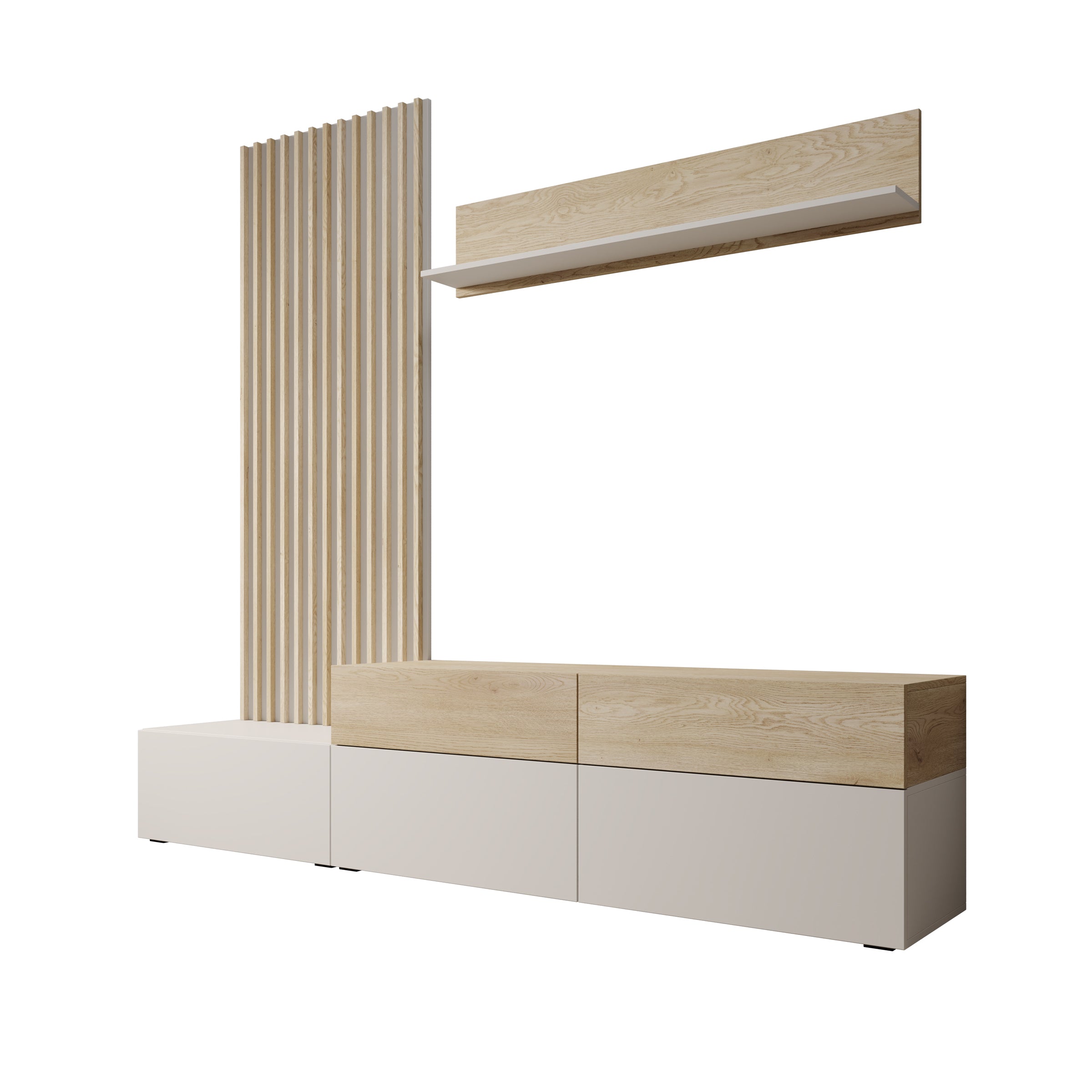 Nobu - Wandmeubel - Wit/Eikenpatroon - 225x40x209 cm