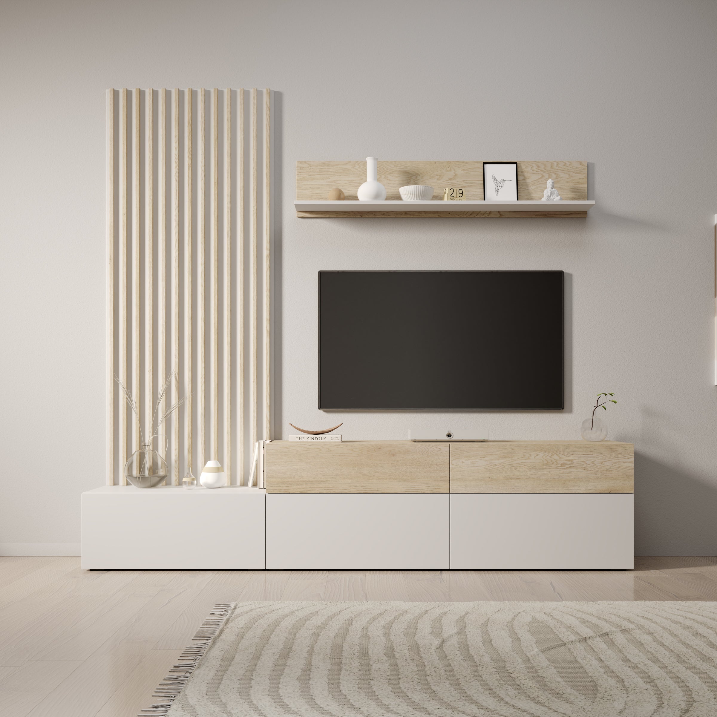 Nobu - Wandmeubel - Wit/Eikenpatroon - 225x40x209 cm