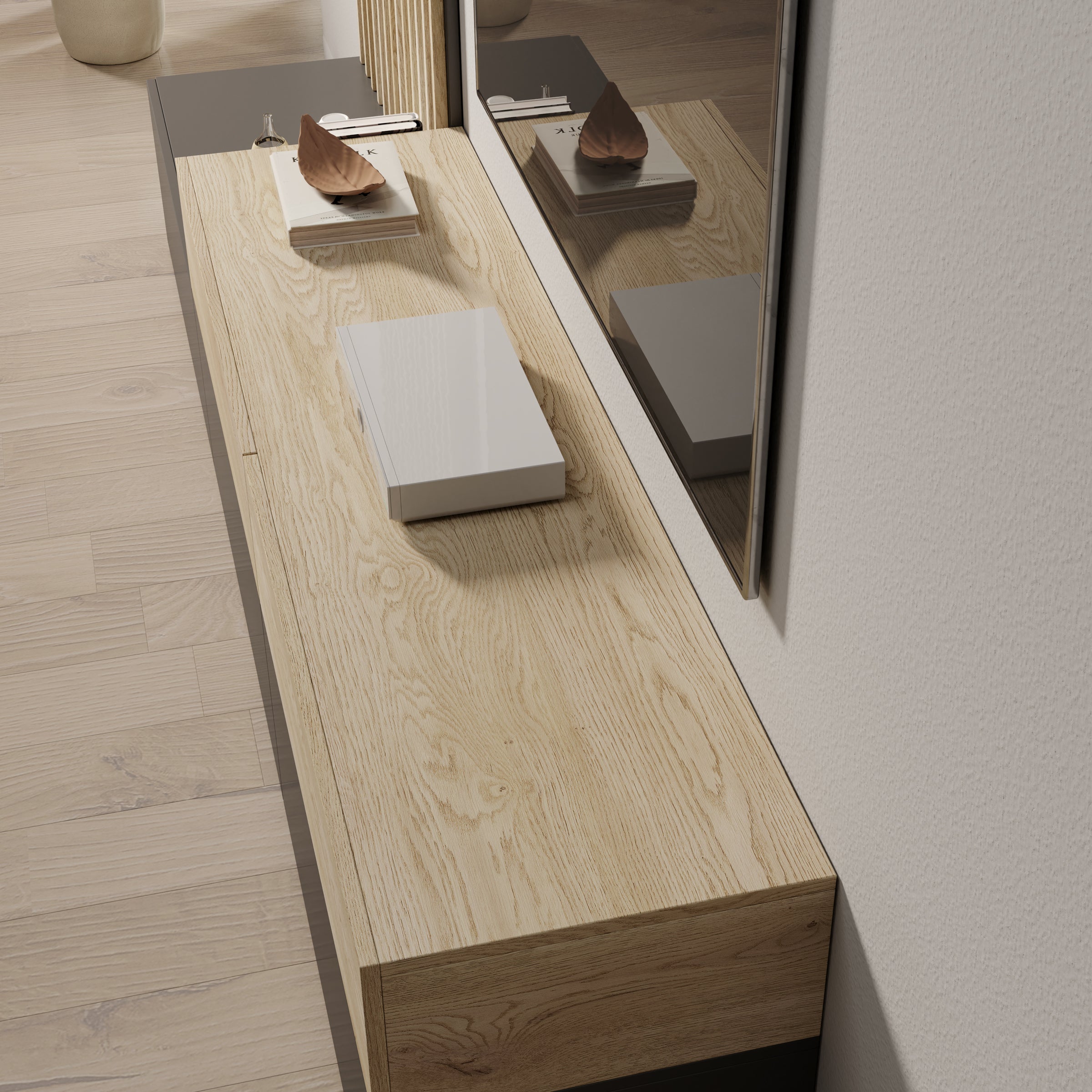Nobu - Wandmeubel - Grijs/Eikenpatroon - 225x40x209 cm