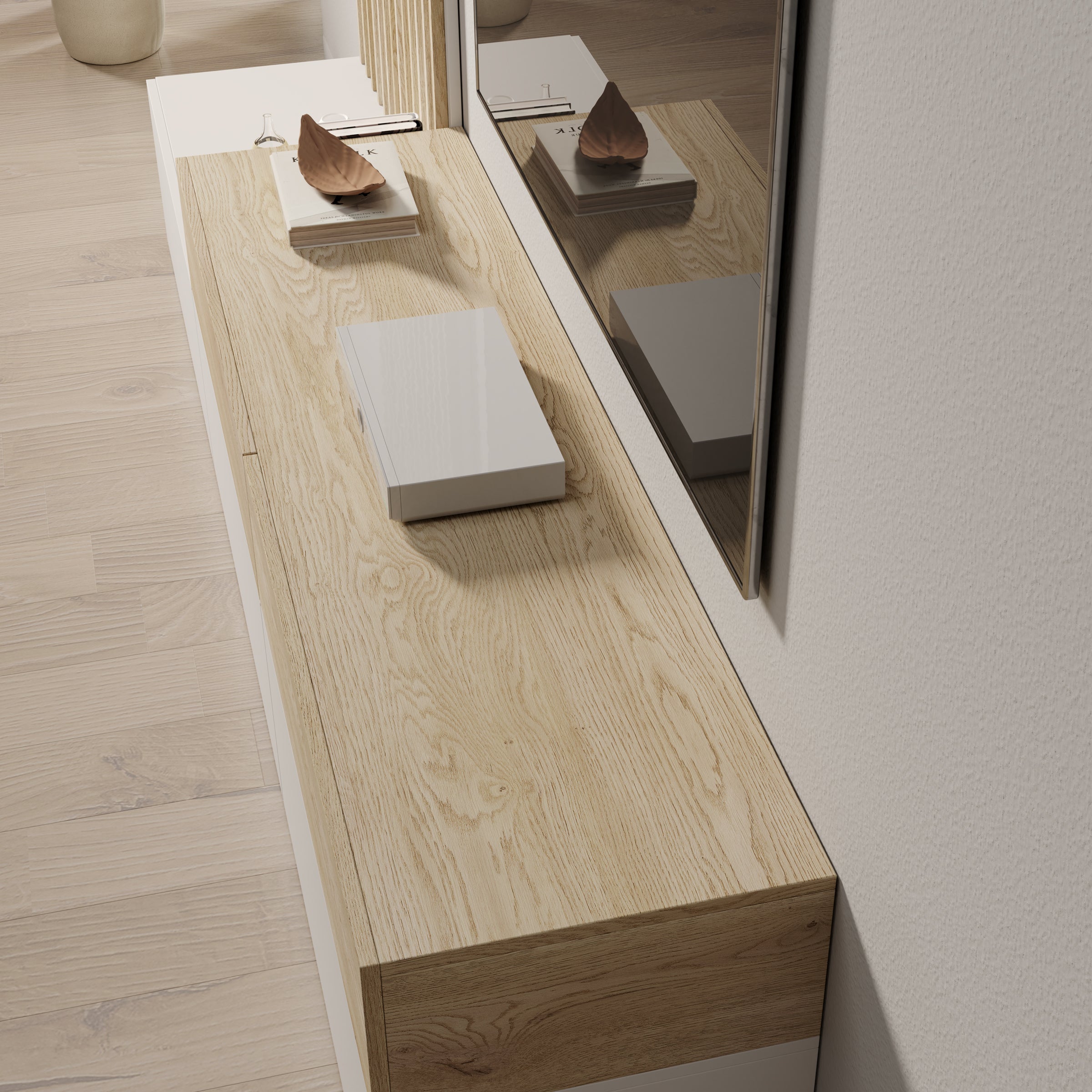 Nobu - Wandmeubel - Wit/Eikenpatroon - 225x40x209 cm