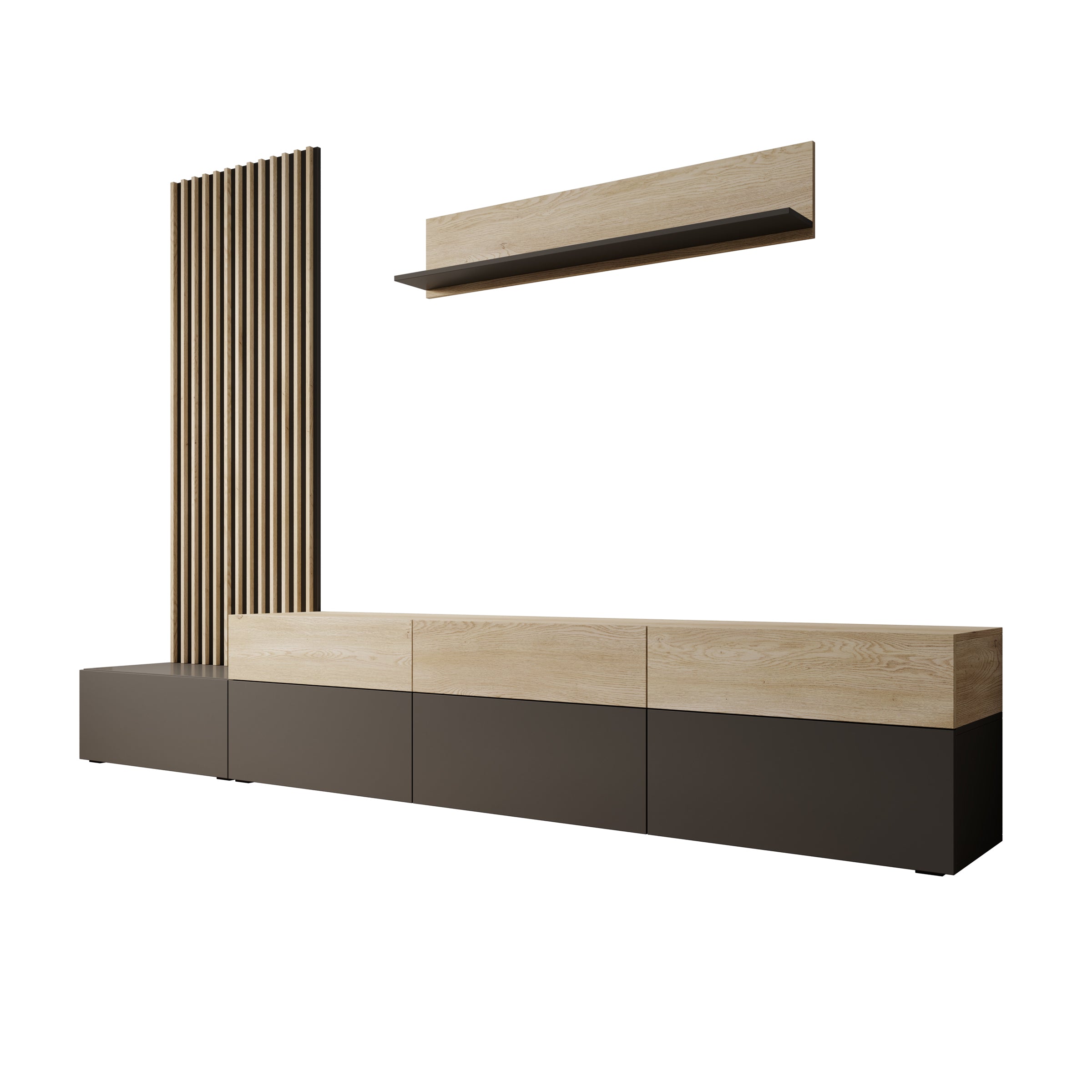 Nobu - Wandmeubel - Grijs/Eikenpatroon - 300x40x209 cm