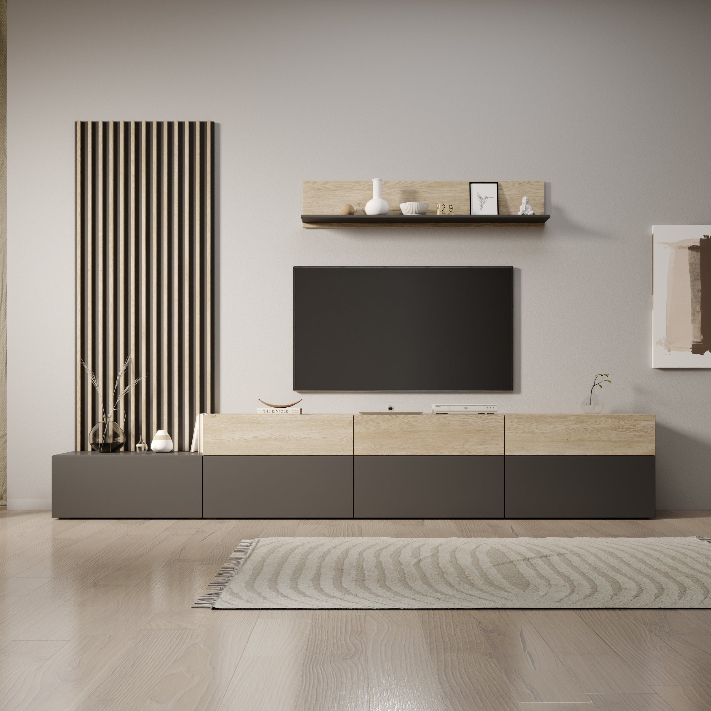 Nobu - Wandmeubel - Grijs/Eikenpatroon - 300x40x209 cm